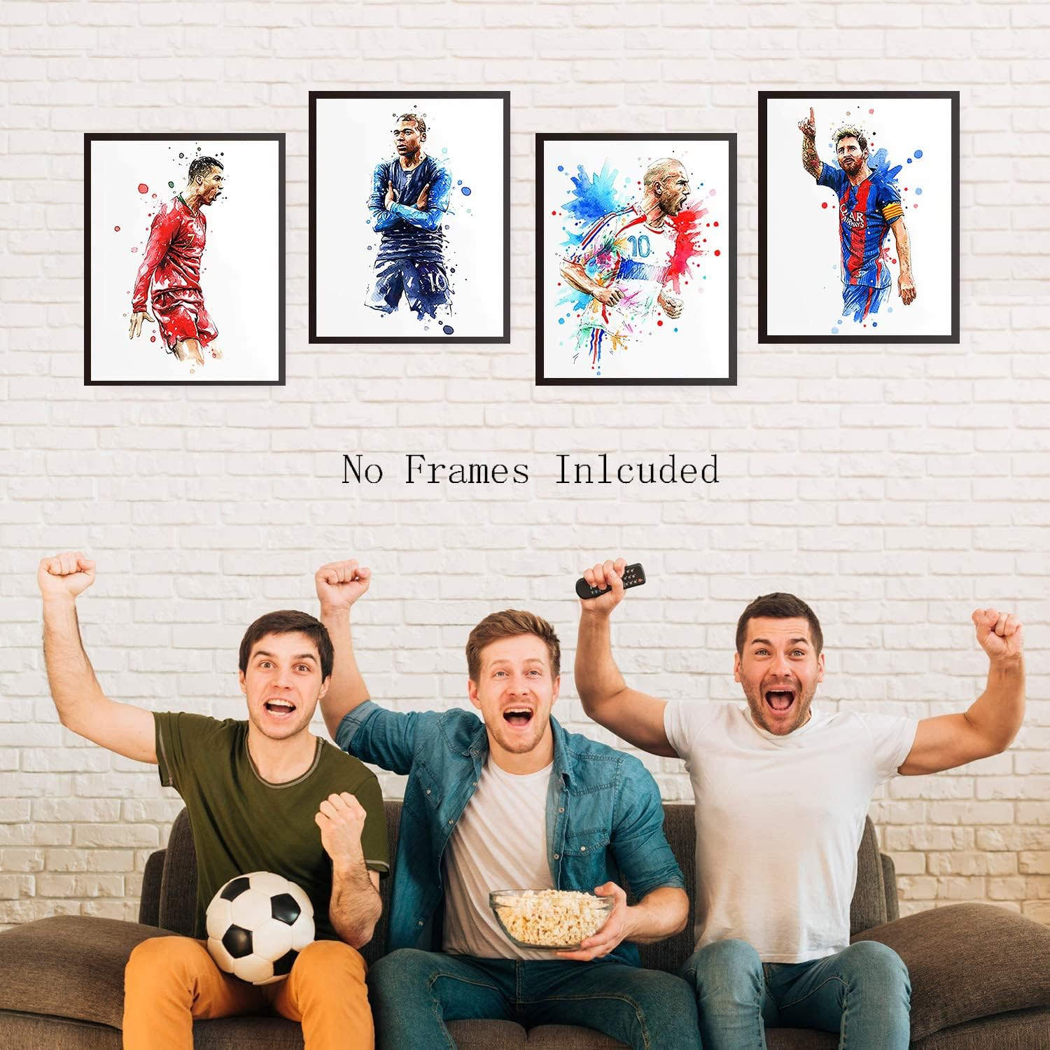 Soccer Star Wall Art Posters, Cristiano Ronaldo and Lionel Messi Posters, Motivational Football Superstar Canvas Wall Art Prints for Boys Room Gym Office Man Cave Decor, Set of 6-(8"X10" Unframed) image number 2