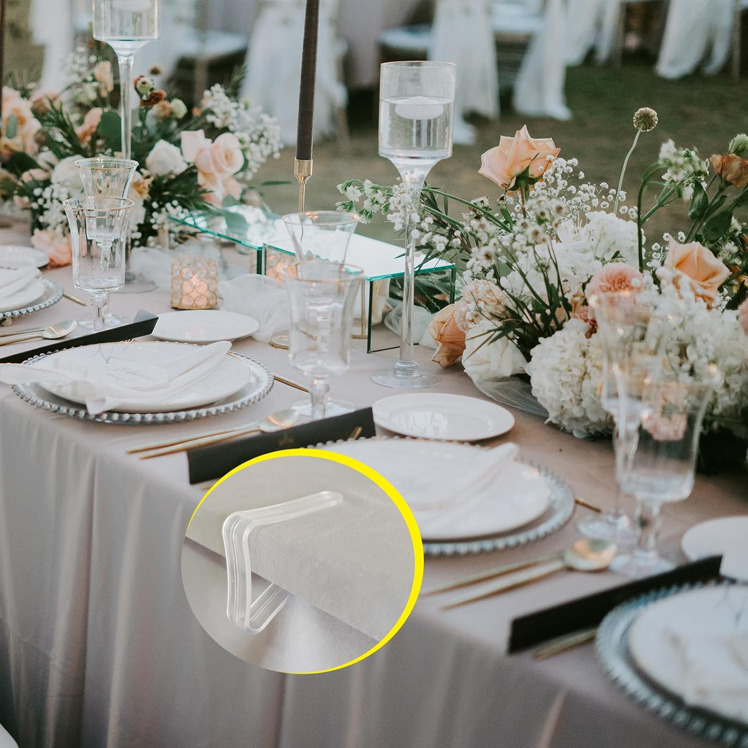 GERILKAI 24 Pack Tablecloth Clips - Clear Plastic Table Cloth Hold Clips -Outdoor Tablecloth Clips for Home Wedding Party Indoor Outdoor Events image number 1