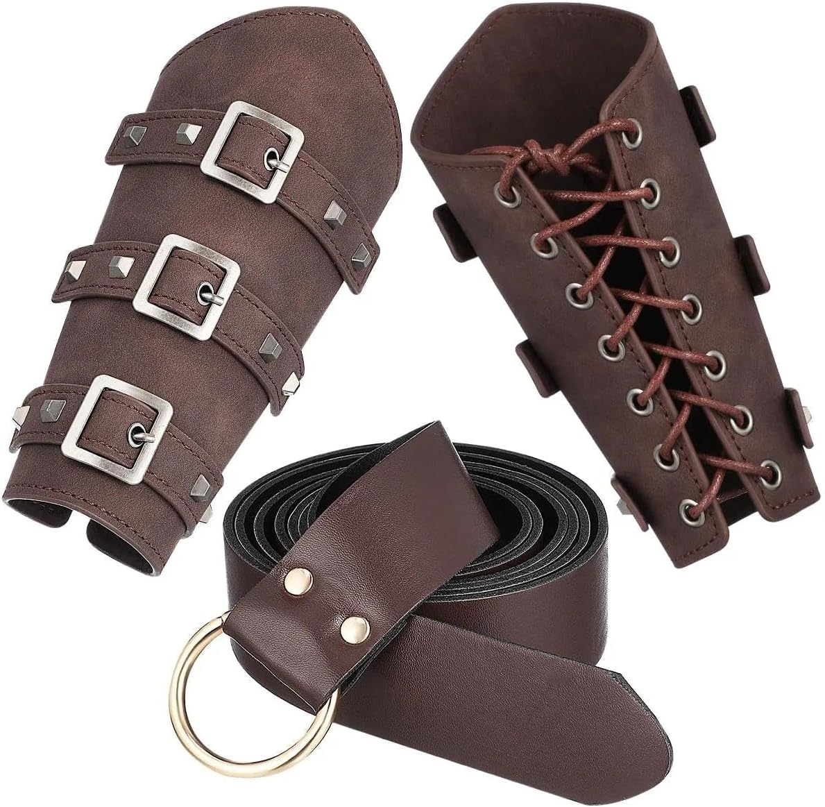 Medieval Accessories Arm Guards with Ring Belt Renaissance Bracers for Cosplay Knight Costume Adjustable Set for Adults SZTTY image number 3