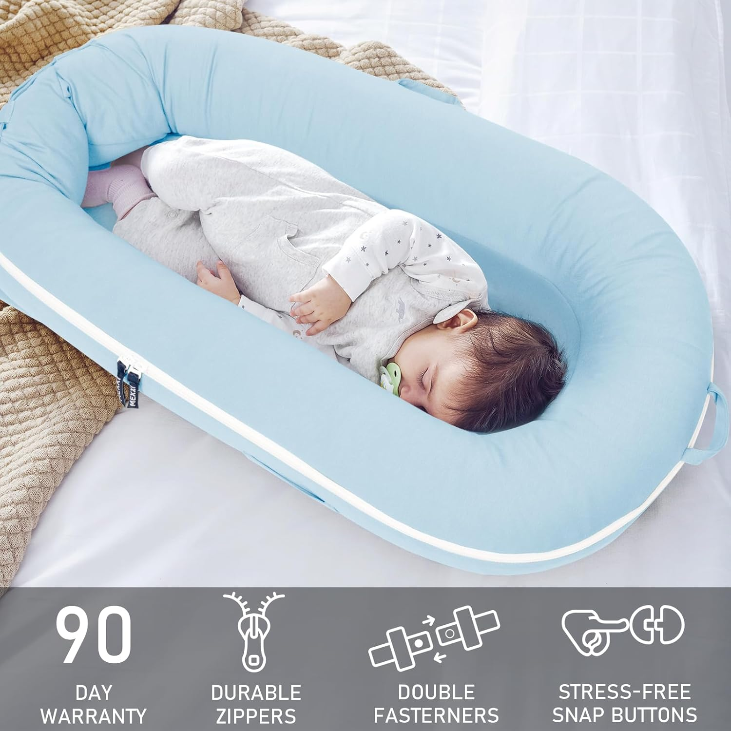 Organic Replacement Cover with Waterproof Pad | Premium Quality Spare Certified Organic Cotton | Protects against Leaks | [Fits Dockatot Deluxe + Docks] (Cover Only) (Baby Blue) image number 6