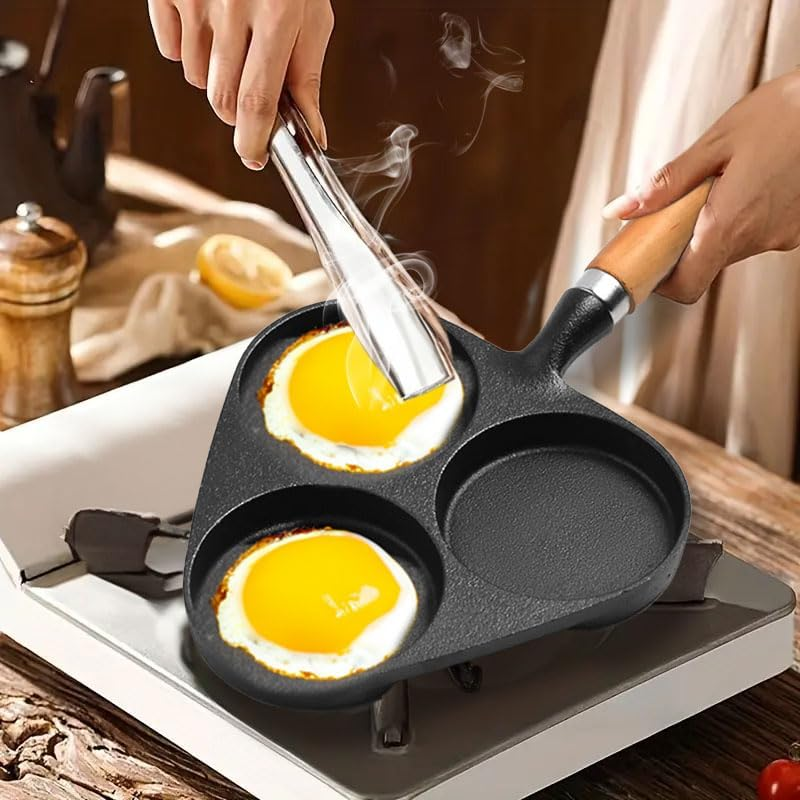 SOGA 3 Mold Cast Iron Breakfast Fried Egg Pancake Omelette Fry Pan- Durable, Long-Lasting Kitchen Cookware. Ideal for Omelette, Fried Eggs, Pancakes, Etc. image number 3