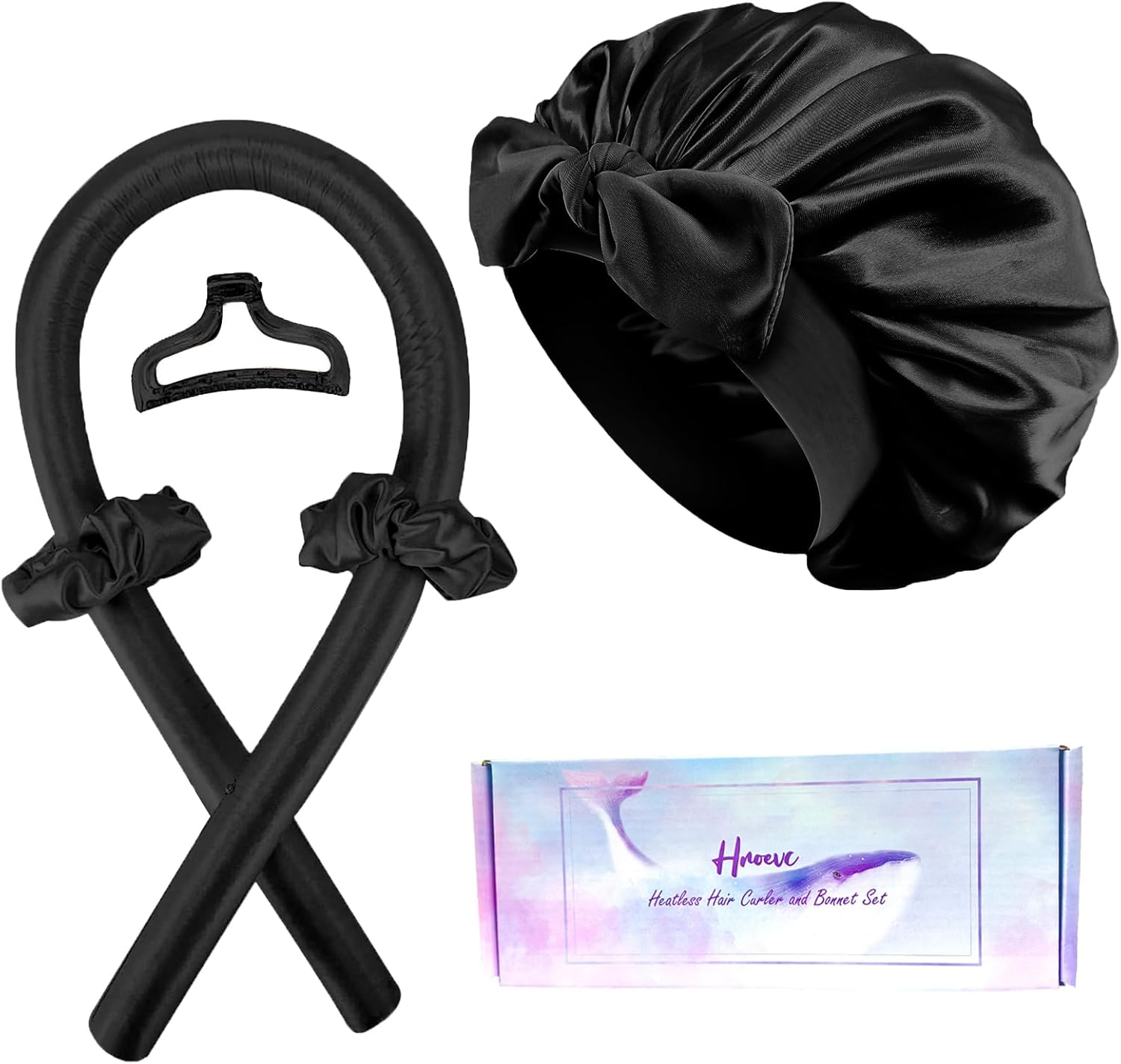 Hroevc No Heat Overnight Curls with Double Layer Satin Bonnet - Soft Hair Curlers to Sleep In, Heatless Curling Rods Set + Silk Bonnet for Women & Girls Long Hair, Heatless Waves & Volume (Pink)