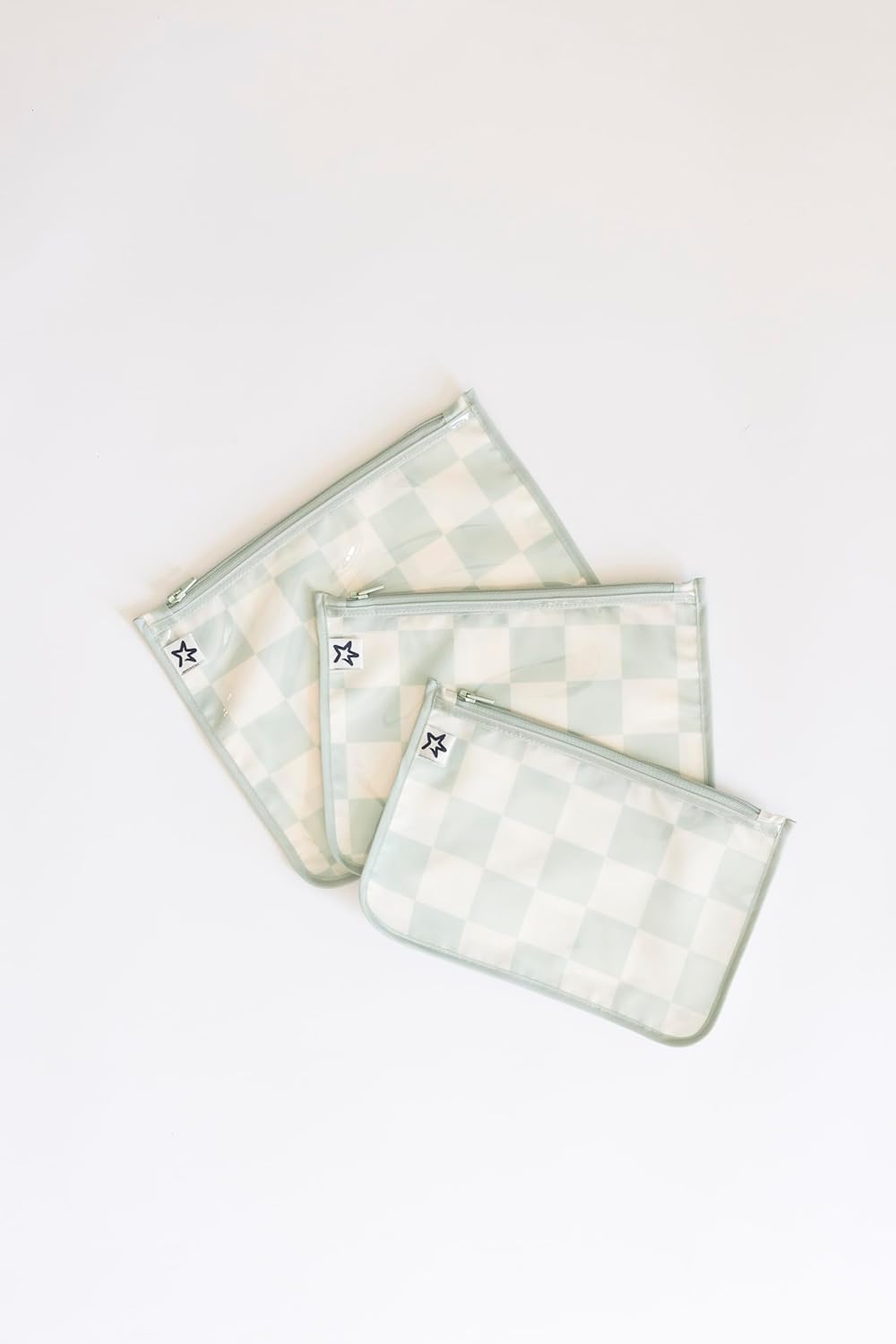 Tiny Twinkle Mess-Proof Travel Bags, Airline Compliant, Zipper Closure, Clear Front Pouch, Diaper Bag Packing, Toiletry or Cosmetics Organizer 3 Pack Set (Sage Checkers) - Sage Checkers image number 5