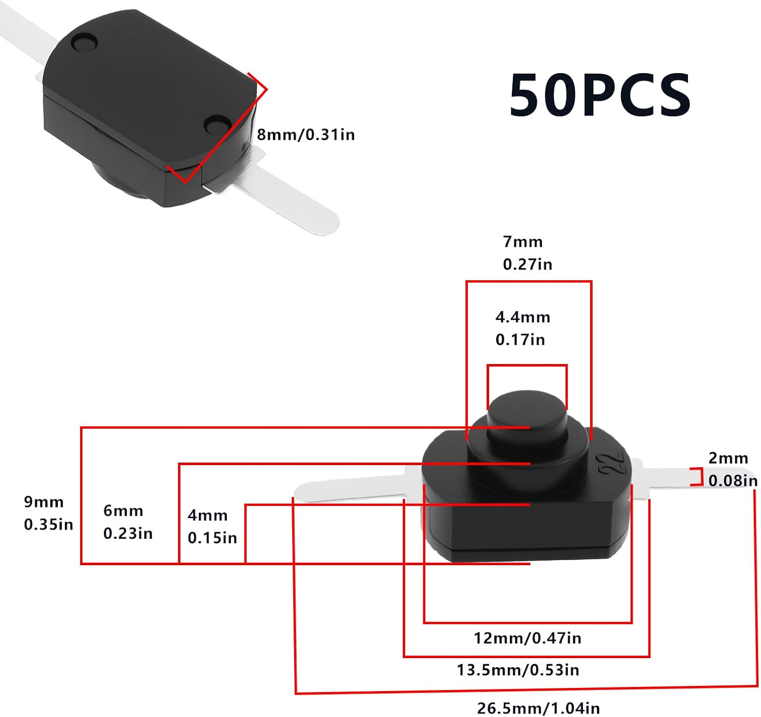 Create Idea 50X 1208YD Self-Lock Micro Push Button Switch 12 X 8 Mm Miniature Switch DC 30V/1A 2-Pin Black image number 6