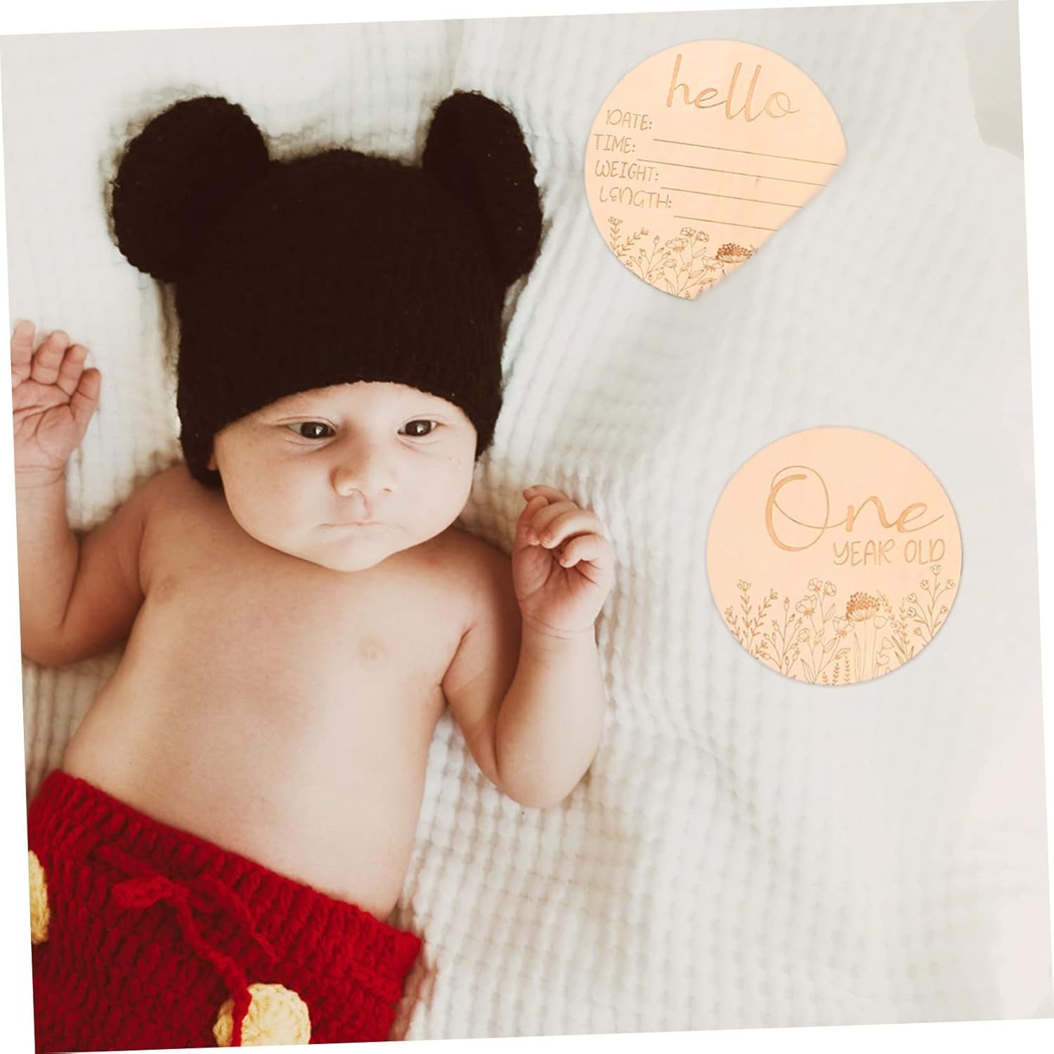 14Pcs Wooden Baby Milestone Cards Monthly Milestone Discs Infant Growth Photo Prop Set for Newborns image number 1