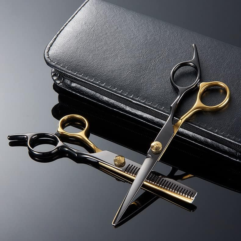 Frafuo Professional Hair Cutting Scissors Set Barber Thinning Scissors Hairdressing Shears Stainless Steel Hair Cutting Shears Set with Cape Clips Comb for Barber Salon and Home