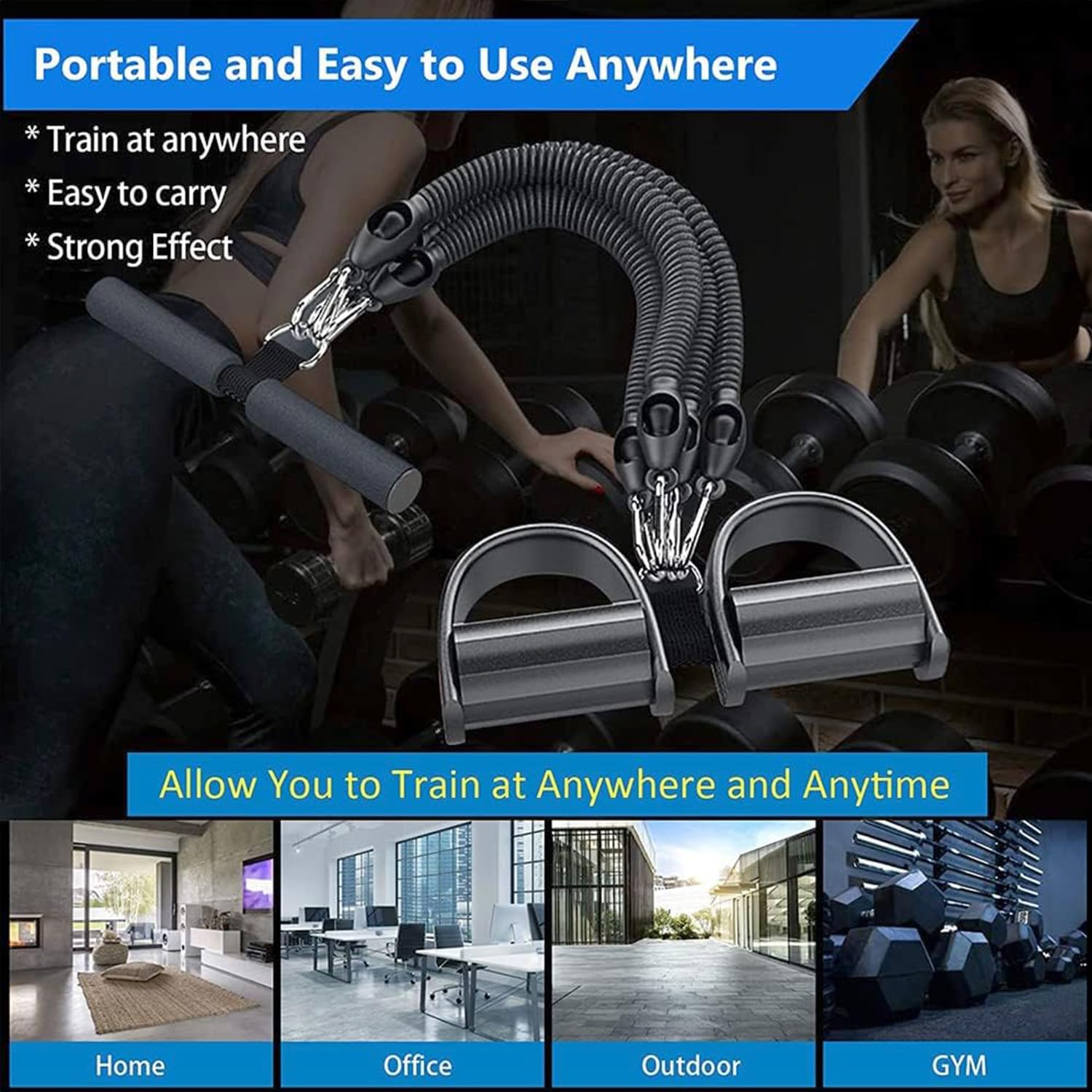 JIUSEGE Pedal Resistance Band Set &ndash; Multifunctional Tension Rope with Handles & Pedal Puller &ndash; Elastic Exercise Bands for Waist, Arm, Leg Training &ndash; Home Fitness Equipment for Full Body Workout image number 5