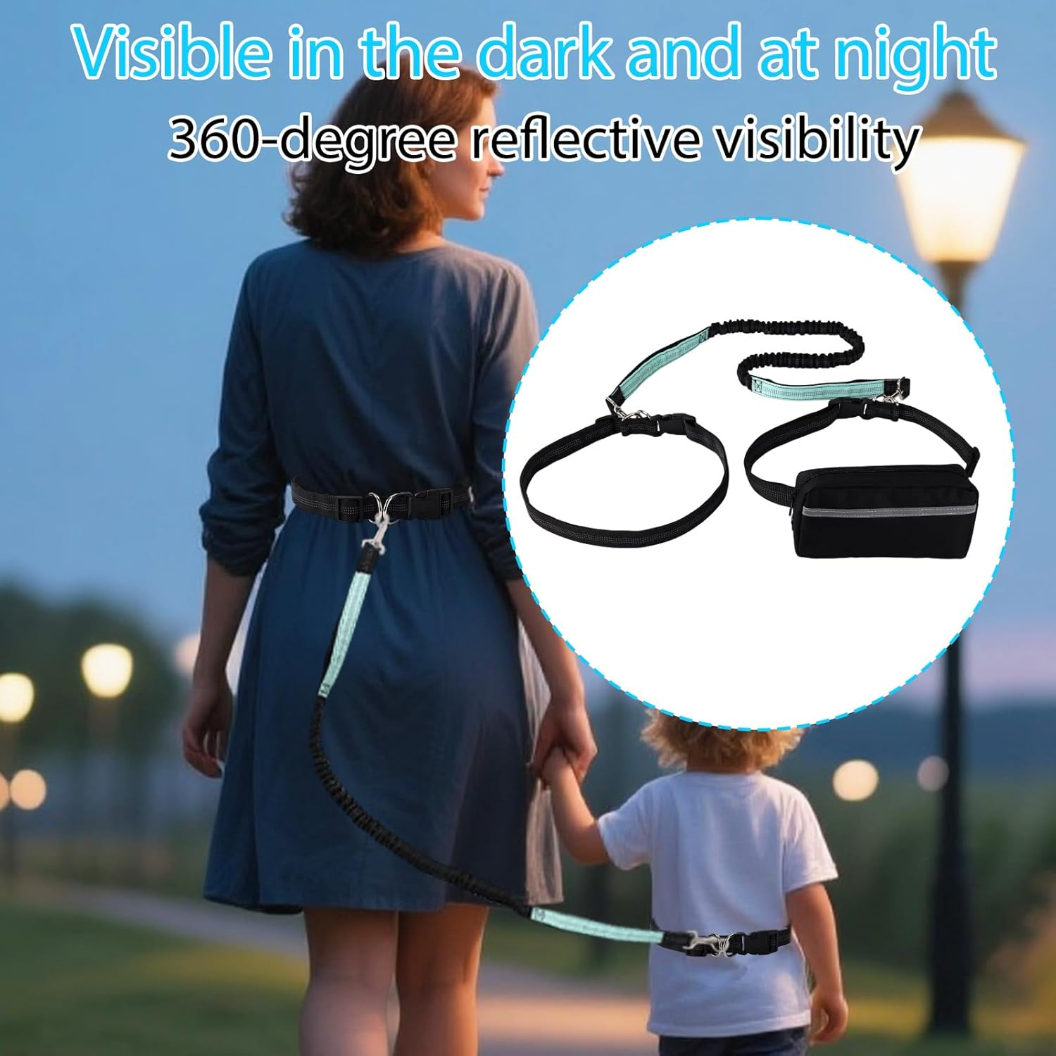 Sinbana Safety Waist Leash Harness for Kids, Hands-Free Safety Walking Harness with Reflective Waist Pocket Bag and Durable Bungee Secure Public Walking Accessory for Special Need Child image number 5