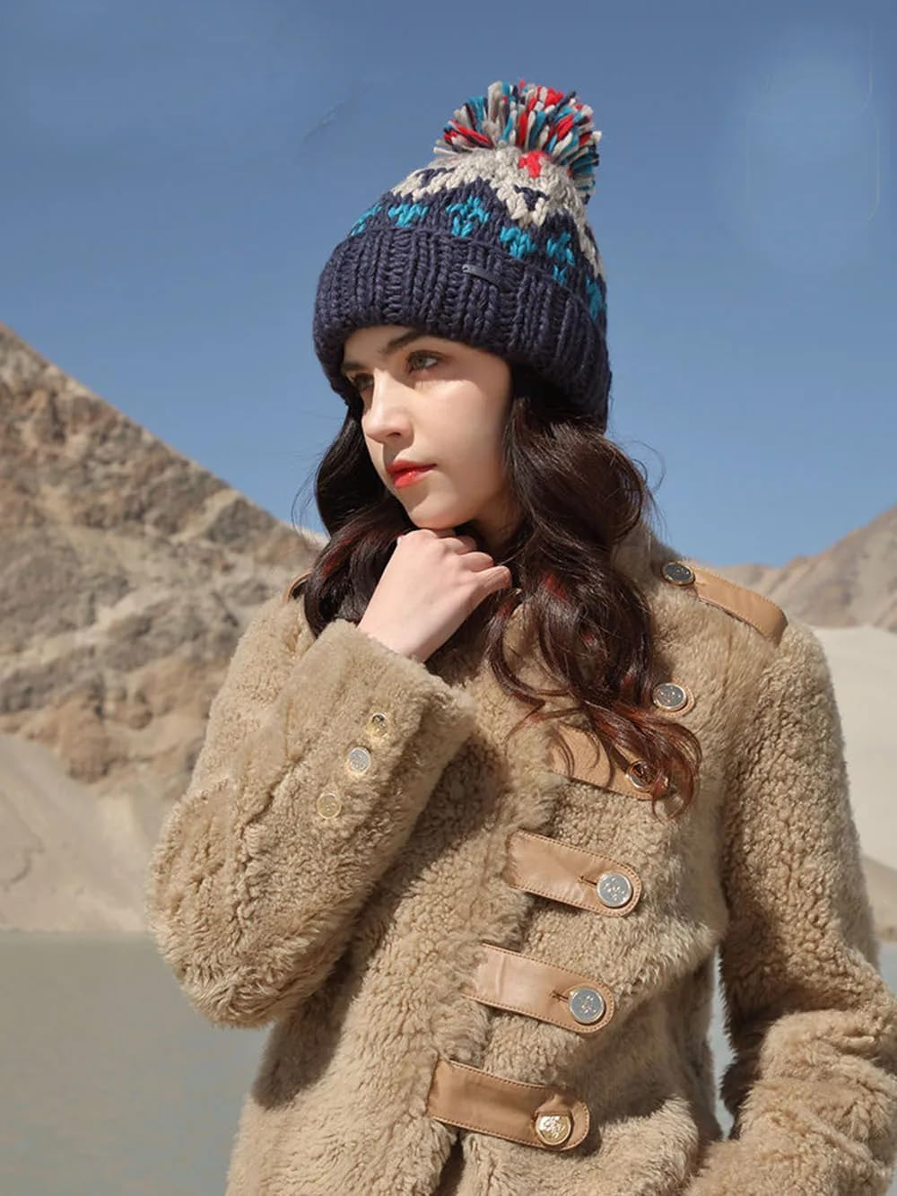 Cashmere Woman Winter Beanie Hat with Pompom - Autum Warm Wool Skullies Beanies, Winter Hat for Woman