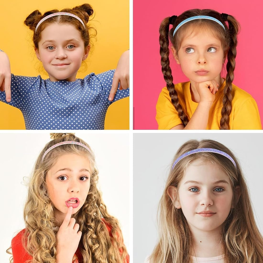 Pack of 5 Glitter Hair Bands Glitter Sequins Colourful Hair Accessory Plastic Non-Slip Glitter Confetti Rainbow Hair Bands with Teeth Sequins Coated Headbands for Little Girls