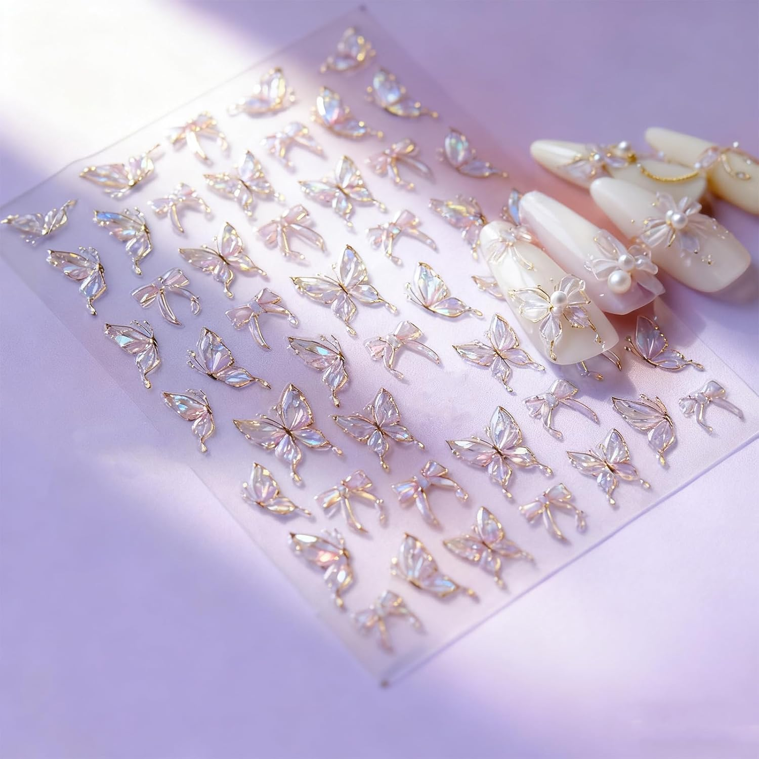 Vymoreon Nail Stickers for Nail Art, 5D Embossed Adhesive Stickers for Women Girls DIY Nail Art Decorations (Jelly Butterfly Design) image number 1