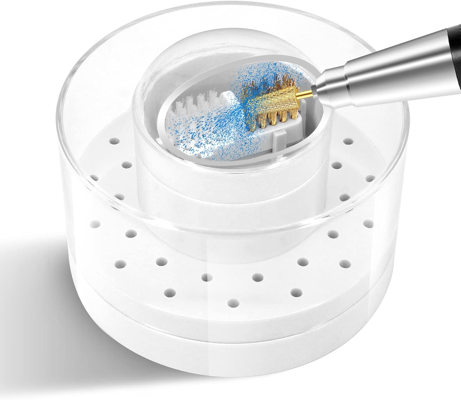 Nail Drill Bits Holder with Nail Drill Bit Cleaning Brush (Steel Wire Brush and Nylon Brush), 30 Holes Dustproof Nail Drill Bits Organizer Nail Art Cleaner Case Manicure (White) image number 3