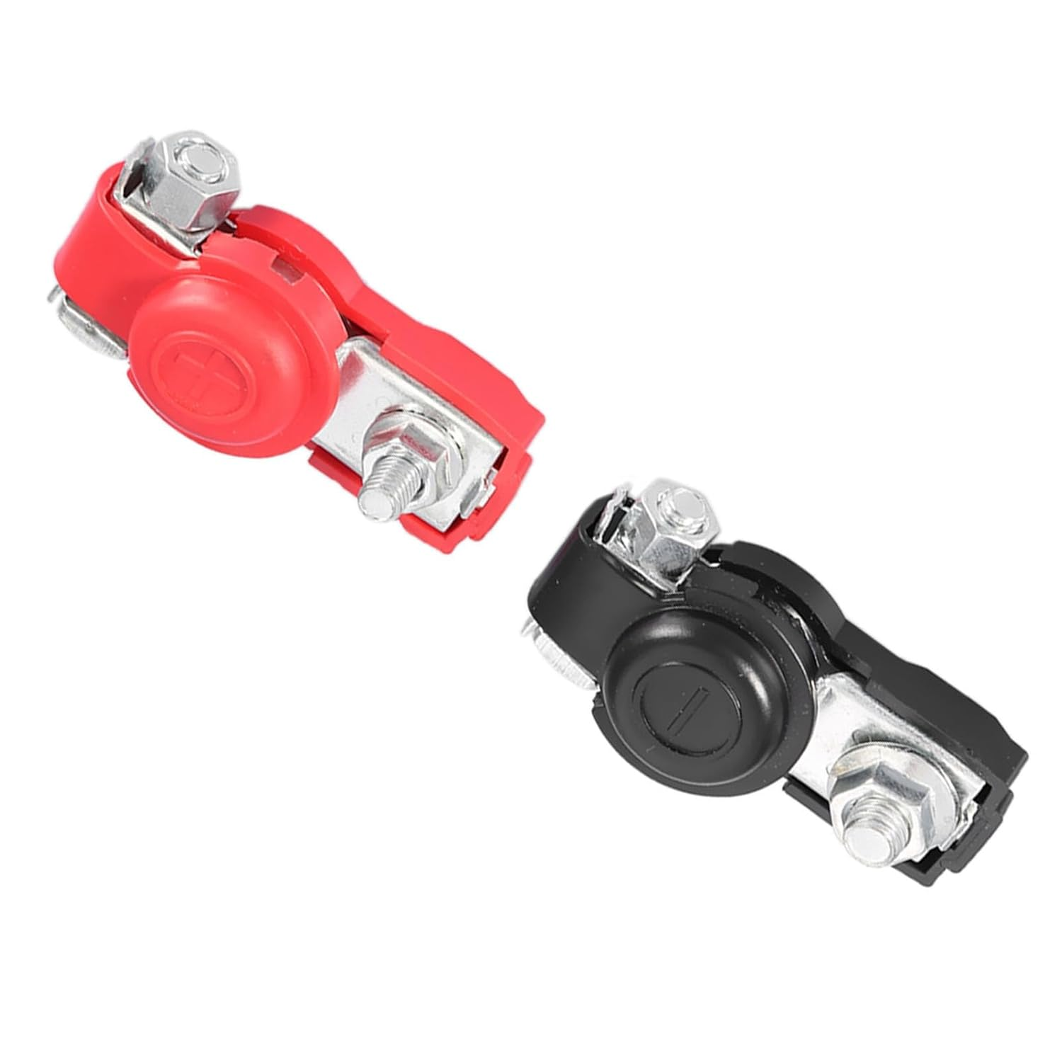 2Pcs Universal Car Battery Terminals Clamp Clips, Galvanized Iron, Good Conductivity, Electrical Flexible Connectors with Protective Cover, Suitable for Most Vehicles, Boats,