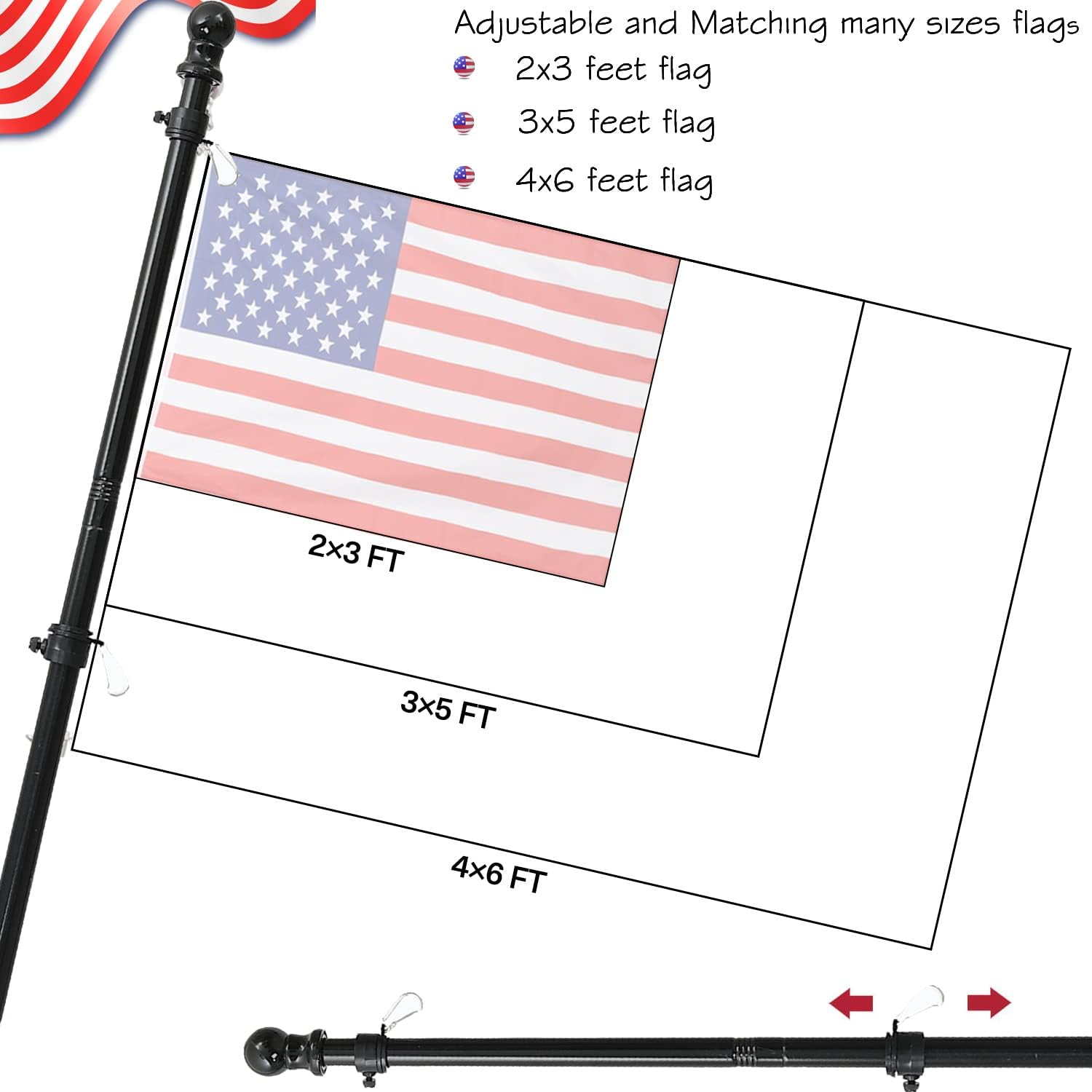 FLY HAWK 6 FT Flag Pole, Suitable for 2X3, 3X5, 4X6 Flag Black Heavy Garden Flagpole Hand-Cranked Flagpole, Household or Commercial Outdoor Wall-Mounted Flagpole, Stainless Steel Anti-Rust, Outdoor F image number 2