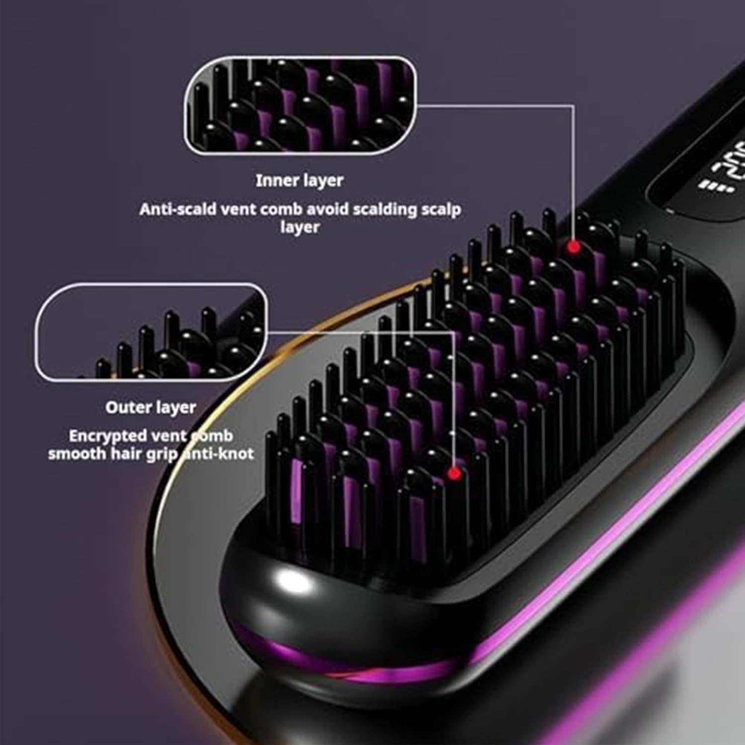 2026 New Brush Pro, Portable Straightener Brush for Travel, with LCD Temperature Display, Fast Heating Cordless Mini Hair Brushs (Black) image number 1