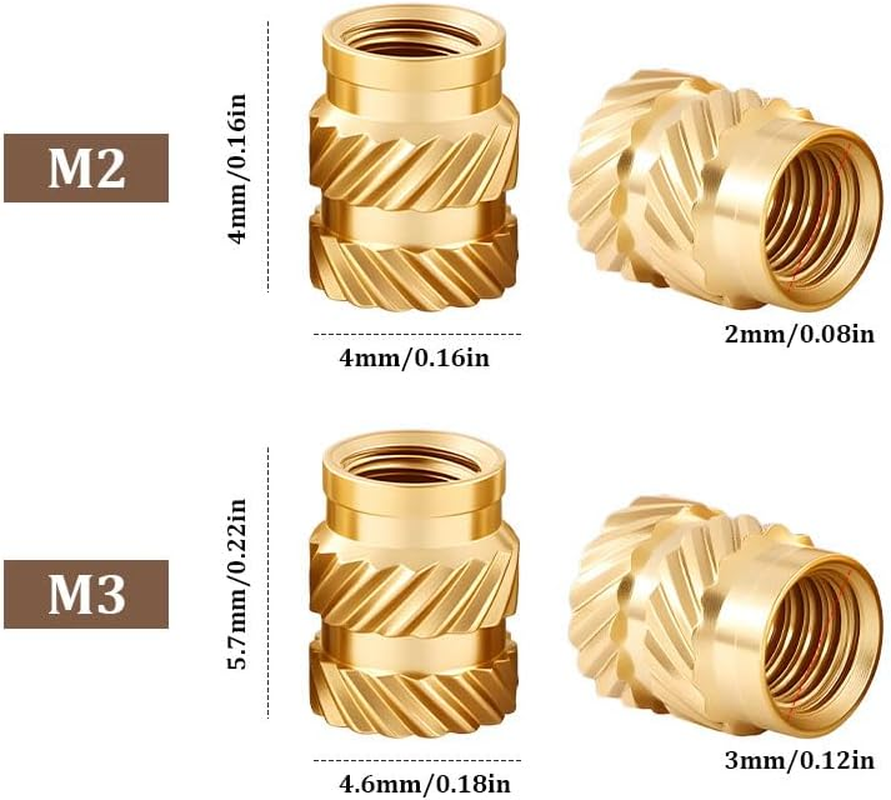 Threaded Insert M3 50PCS Gold, Brass Metric Knurled Nuts, Brass Heat Set Insert for 3D Printing Components、Automotive 、Plastic Shell image number 2