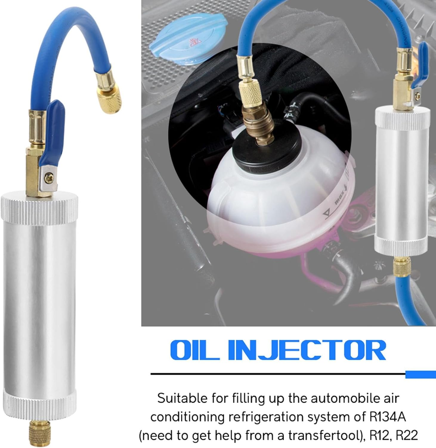 AC Dye Oil Injector | Air Conditioning Coolant Filling Tube Injector Tool | A/C Oil and Dye Injector Refrigerant Tool, Air Conditioning Car Oil Injector for R134A Air Conditioning image number 1