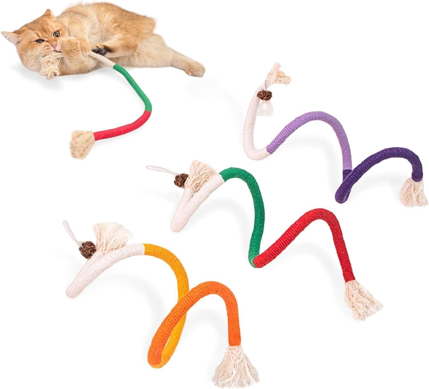 Mumoo Bear Sisal Rope Cat Toy, 3 Pack 27Inch/70Cm Bite-Resistant Catnip, for Bored Indoor Cats, Safe Teeth Cleaning Chew, Interactive Kicker for Kittens