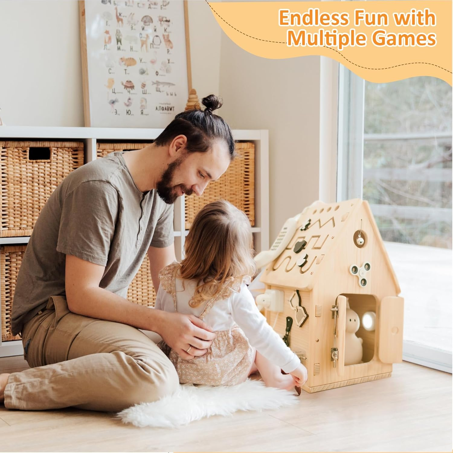 Montessori Wooden Busy House - Busy Board Toy for Toddlers - Preschool Learning Educational Toys - Sensory Board for Fine Motor Skills, Gifts for Babys Boys & Girls image number 3