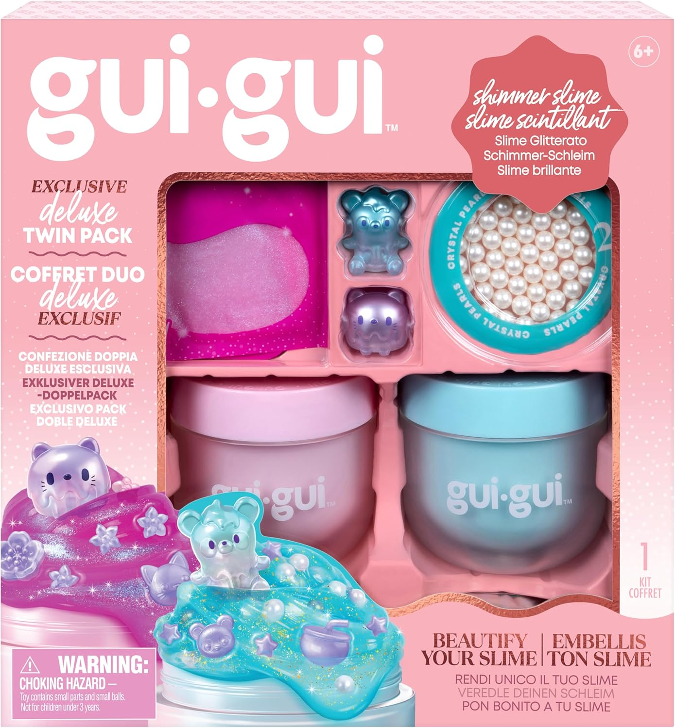 Gui Gui Shimmer Deluxe Duo Pack, with 2 Iridescent Slimes, Pearl Bead Booster and 2 Glow-Up and Finishing-Touch Sachets, Level up Your Slimes with a Major Glow-Up image number 1