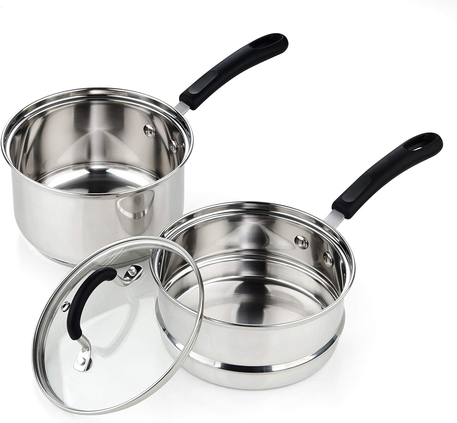 Cook N Home 02655 Professional Double Boiler Saucepan 2-Quart, 18-10 Stainless Steel Steam Melting Pot for Butter Chocolate Cheese, Tempered Glass Lid, Silver image number 4