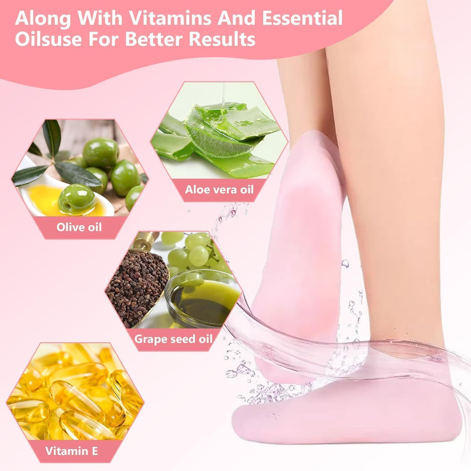 4 Pairs Silicone Moisturizing Foot Socks for Women - Cracked Heel Repair Socks with Anti-Slip Grip & Deep Hydration Gel, Reusable Spa Socks for Home Pedicure/Night Care,Tiktok-Viral Dry Skin Solution image number 5