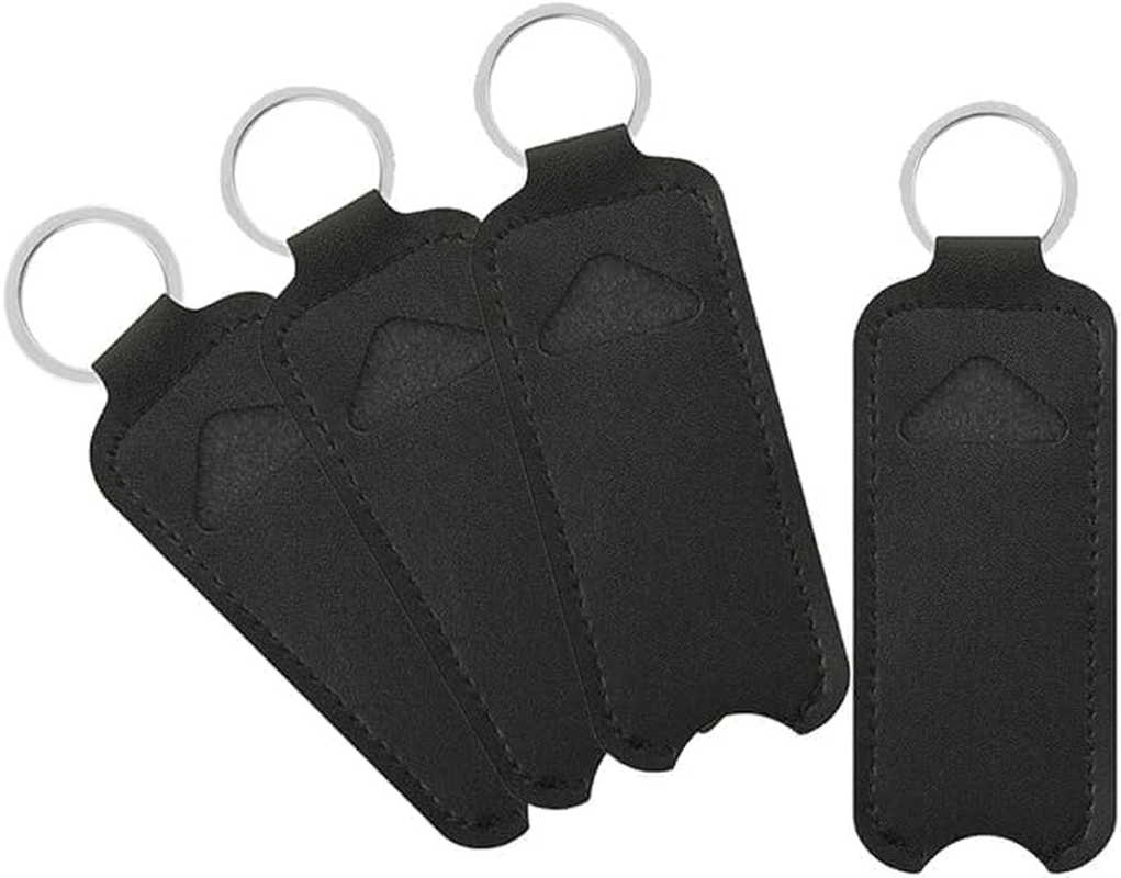 4Pcs PU Leather Lipstick Lip Balm Case Holder Portable Keychain Lipstick Storage Bag Protector Sleeve Pouch for Women Girls (Black, One Size) image number 3