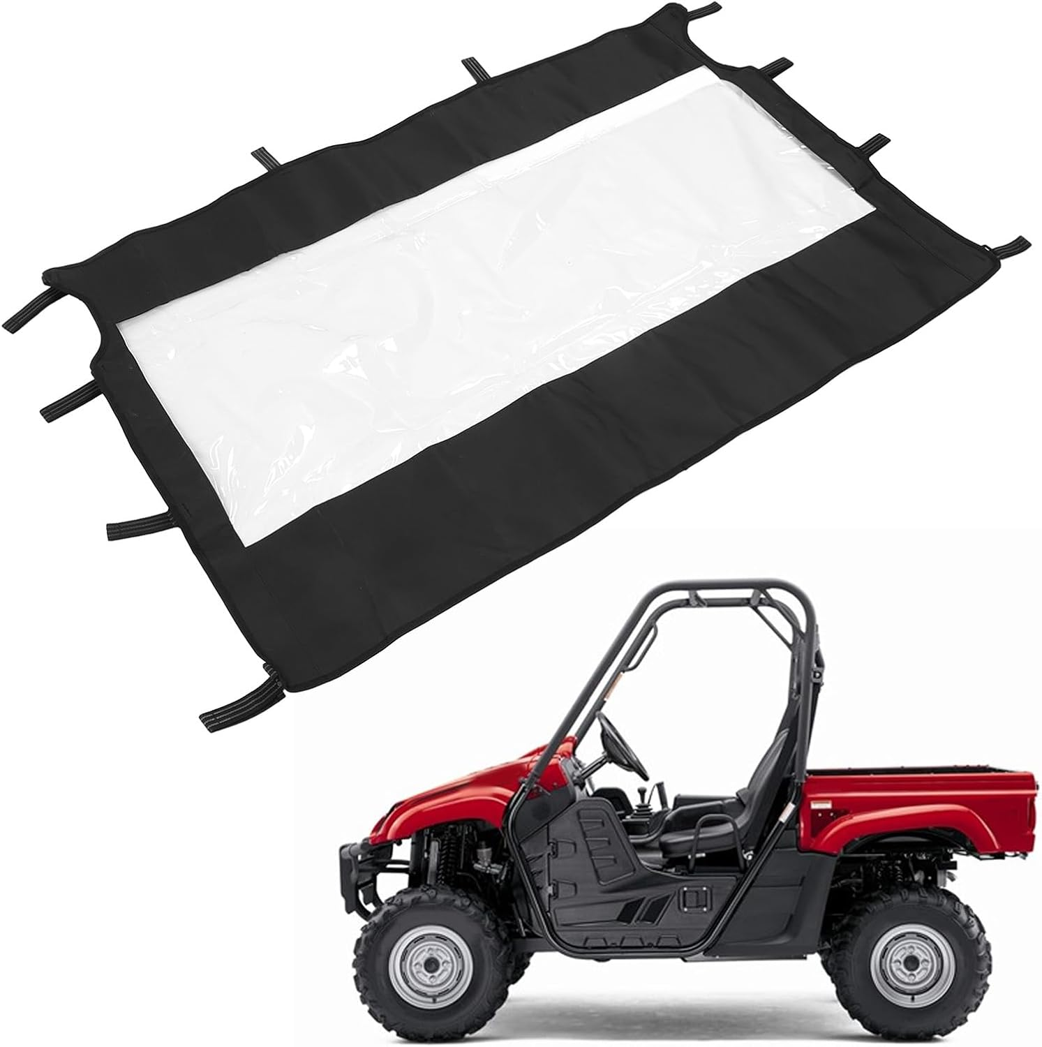 UTV Soft Rear Windshield Dust Panel, PVC Back Window Keep Wind Cover, All Weather Rear Windscreen Replacement for Rhino 450 660 700 Accessories image number 5