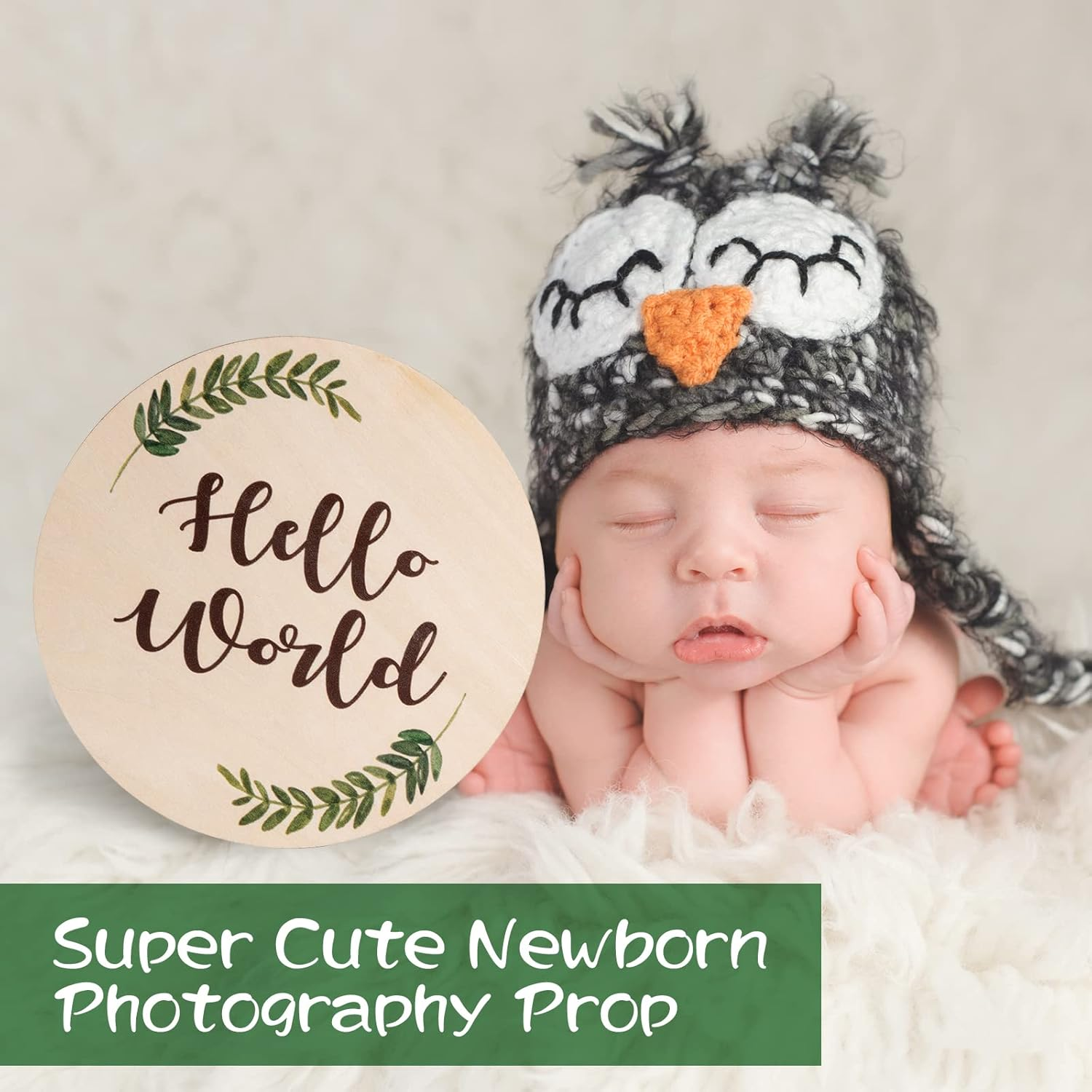 Baby Announcement Sign for Newborn - Beautiful Double-Sided Hello World Name Sign for Hospital Birth Announcement, the Perfect round Wooden Welcome Baby Board for New Boy and Girl Gifts image number 5