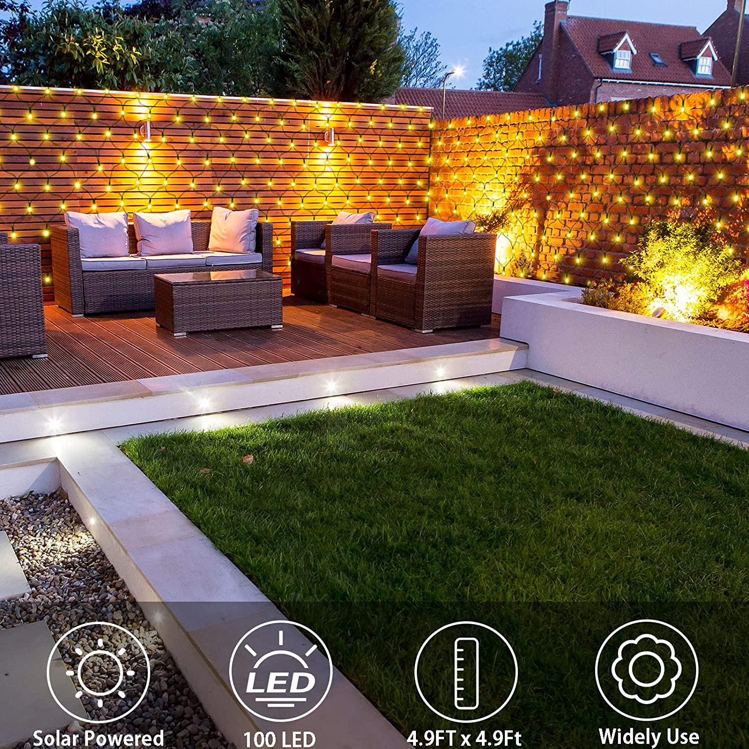 Solar Net Lights Outdoor, 100 LED 5Ft X 5Ft Bush Net Light Outdoor Mesh Lights Auto On/Off 8 Modes for Tree Fence Backyard Bush Decor (Warm White) image number 6