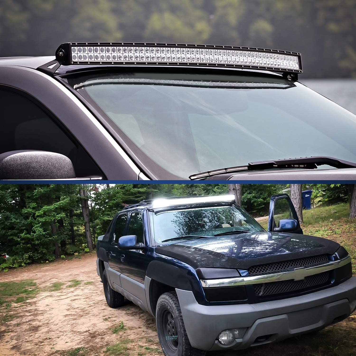 Nilight 90032B 2PCS 54&Acirc;&euro; Curved LED Light Bar Bracket at Upper Windshield Roof Cab for 99-06 Chevy Silverado Suburban Avalanche Tahoe & GMC Yukon Sierra, Black image number 1