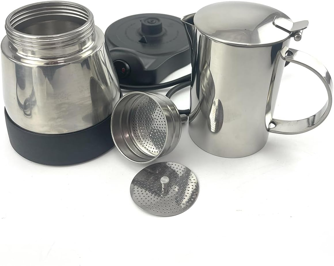 Electric Moka Pot Coffee Maker - 6 Cup (300ML) Stainless Steel Espresso Percolator with Auto Shut-Off, Italian Classic Fast Brewing for Home & Office -Stainless Steel Handle image number 3