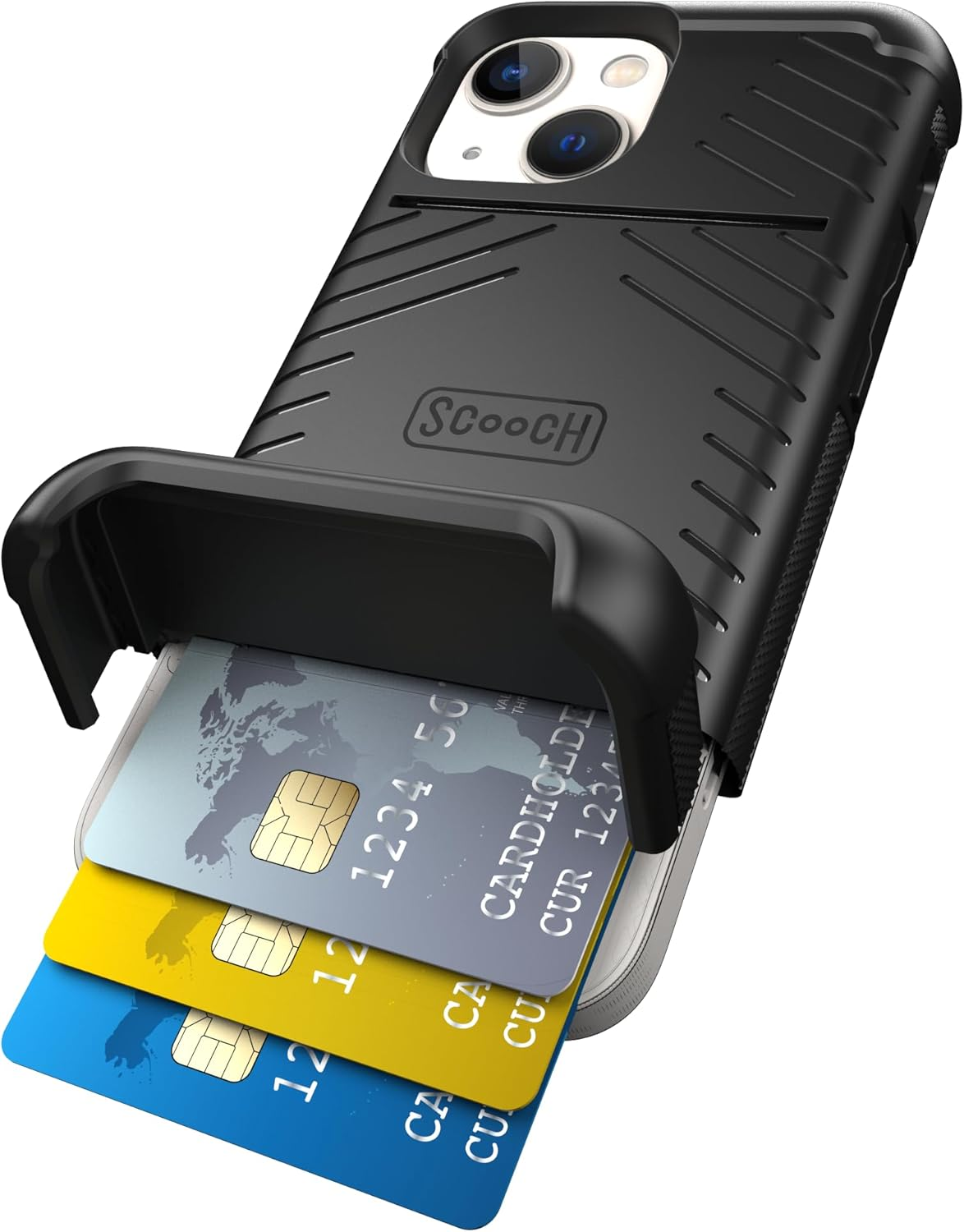 Scooch for Iphone 16 Pro Case with Card Holder, Wingmate Wallet Case with Hidden Card Slot and RFID Protection for up to 4 Cards, 10-Foot Drop Protection, Black