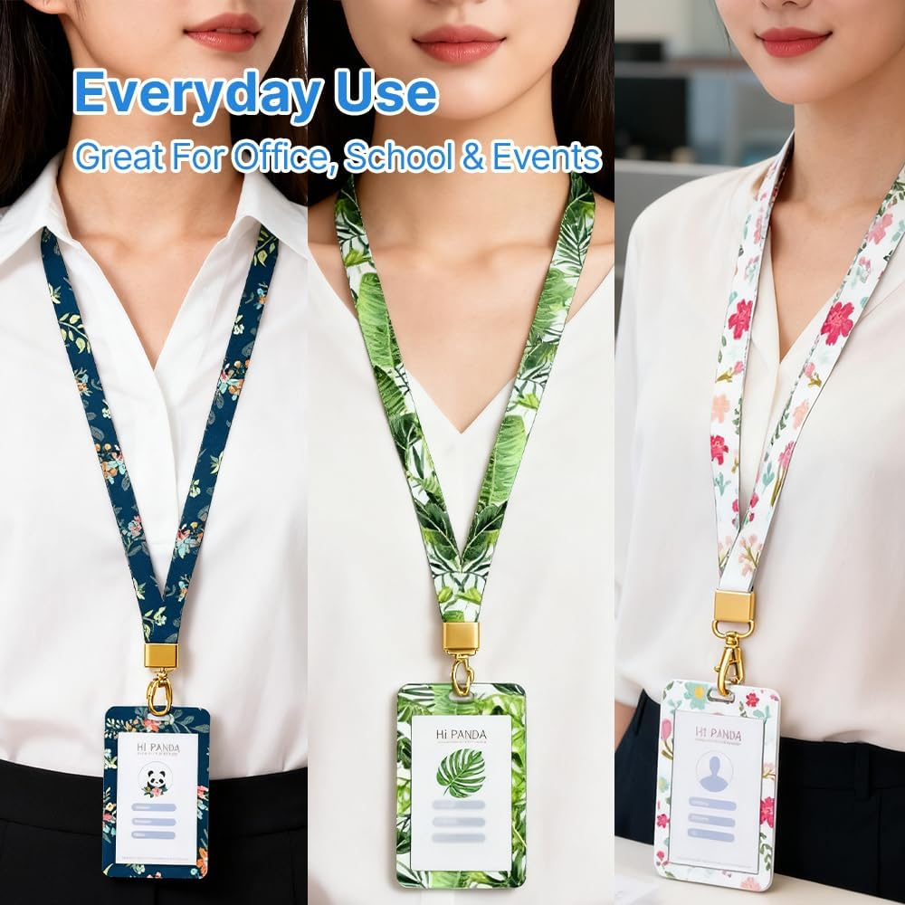 Retractable Lanyard ID Badge Holder with Double-Sided Card Holder, 360&deg; Rotating Clip, Printed Neck Strap for Office, School, Work, Events (Spring Floral) image number 3