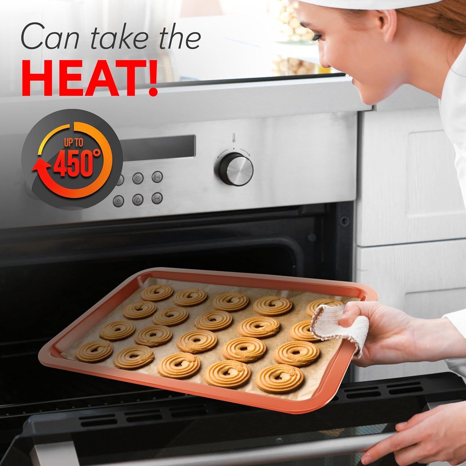 Nutrichef 10-Piece Nonstick Oven Baking Pan Set - Premium Carbon Steel Bakeware W/Cookie Sheets, Loaf & Cupcake Pans, Perforated Crisper Pans, round & Square Roasting Pans, Easy to Clean - Copper image number 4