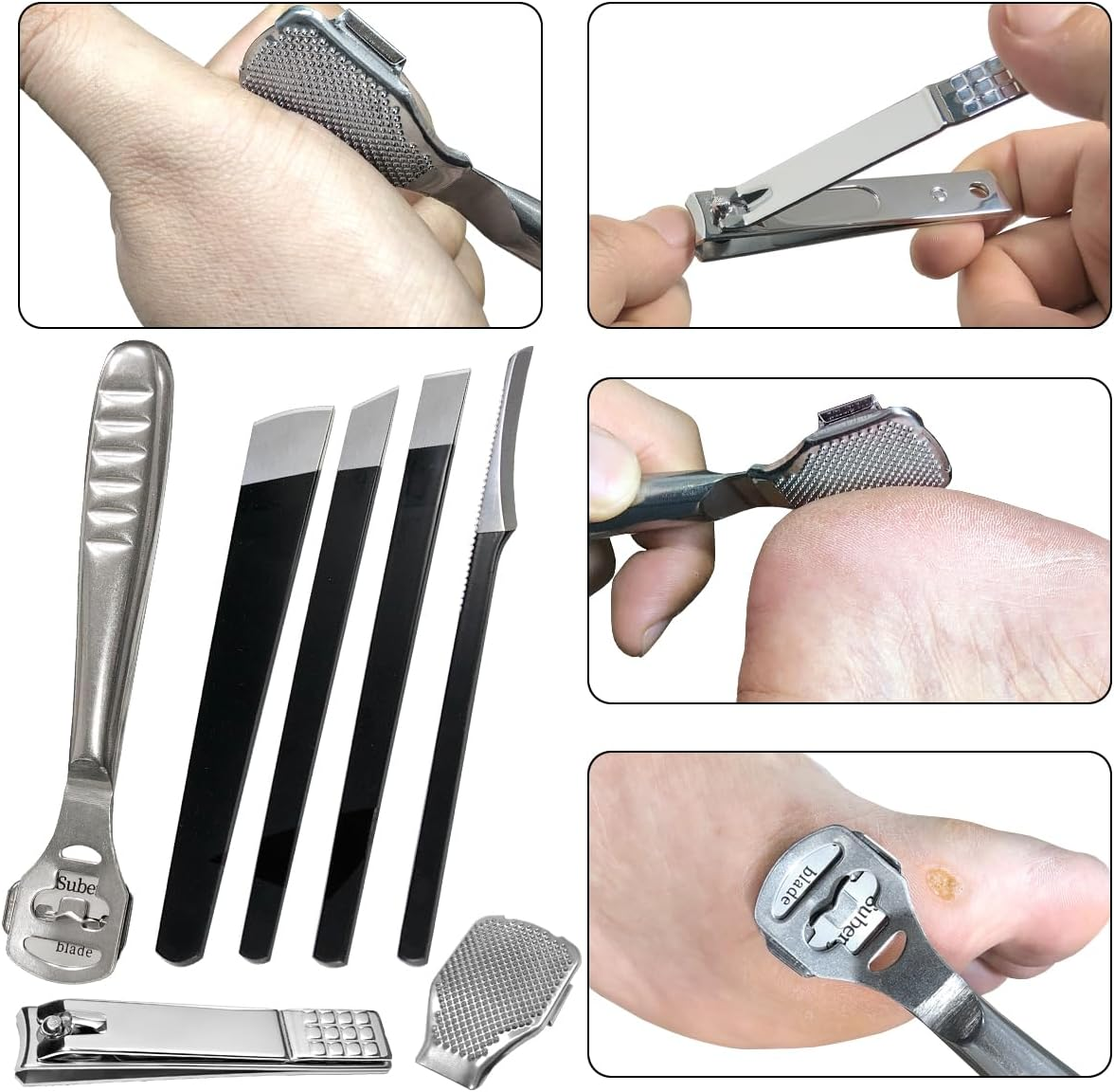 37 Pcs Callus Shaver for Feet Set, Foot Callus Shaver, (1 Foot File &1 Foot File Heads & 4 Pedicure Knife & 1 Nail Clippers & 30 Replacement Slices Blades)