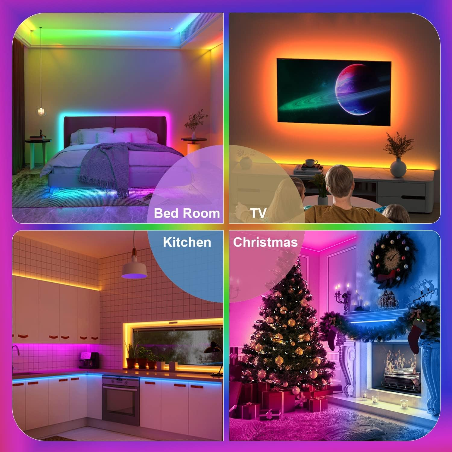 100Ft LED Lights Room Decor, KIKO 30M Led Lights Strip for Bedroom Smart Color Changing 3535 RGB Light Strips with Bluetooth Controller Sync to Music Apply for TV, Bedroom, Party and Home Decoration image number 6