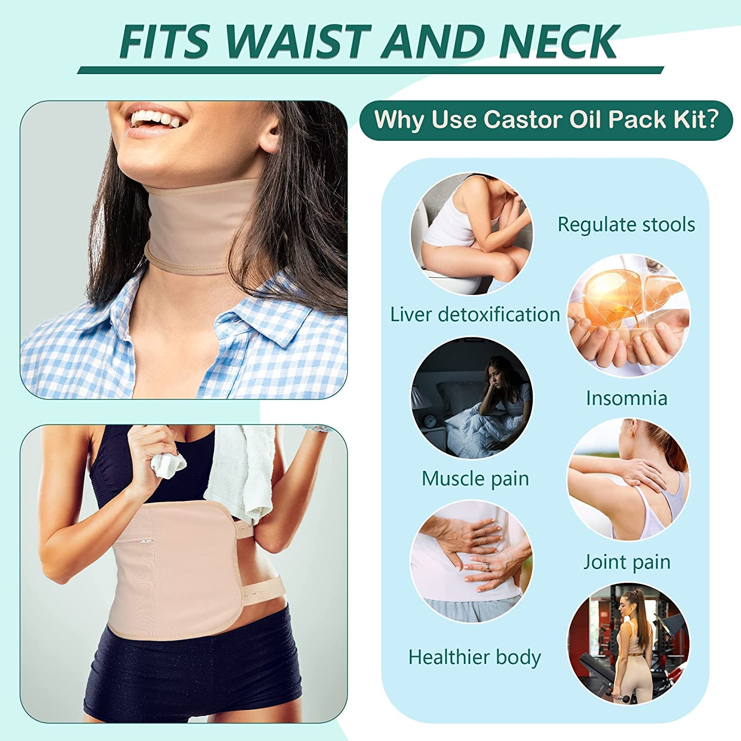 Castor Oil Pack Wrap,Reusable Washable Castor Oil Pack Kit, Castor Oil Pack Compress for Liver Detox, Constipation, Insomnia and Relax for Men and Women image number 2