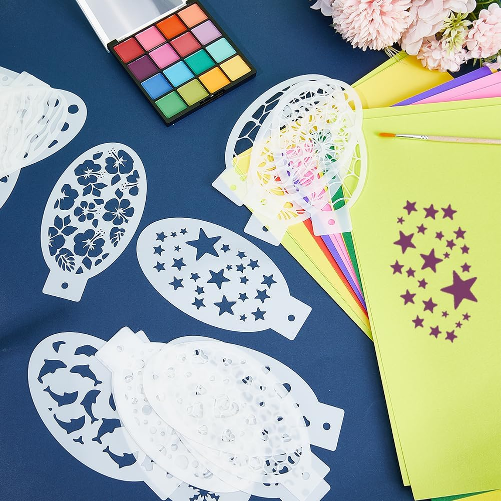 GORGECRAFT 24 Styles Reusable Face Paint Stencils Plastic Body Drawing Flower Snowflake Fish Star Tattoo Painting Makeup Temporary Tracing Body Template for Holiday Halloween Party Makeup Art Crafts image number 3