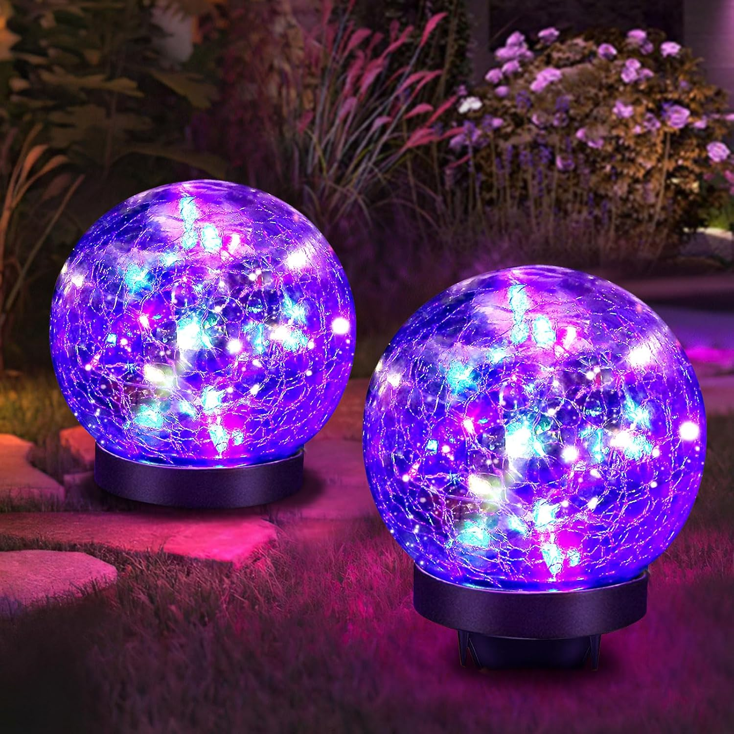 YWYWLED Solar Garden Lights - Two Lighting Modes 4.7&rsquo;&rsquo; Cracked Glass Solar Lights, 30 Leds Solar Lights for outside Garden Patio, Porch, Lawn, Yard Decorative (Warm White, 2 Globes)