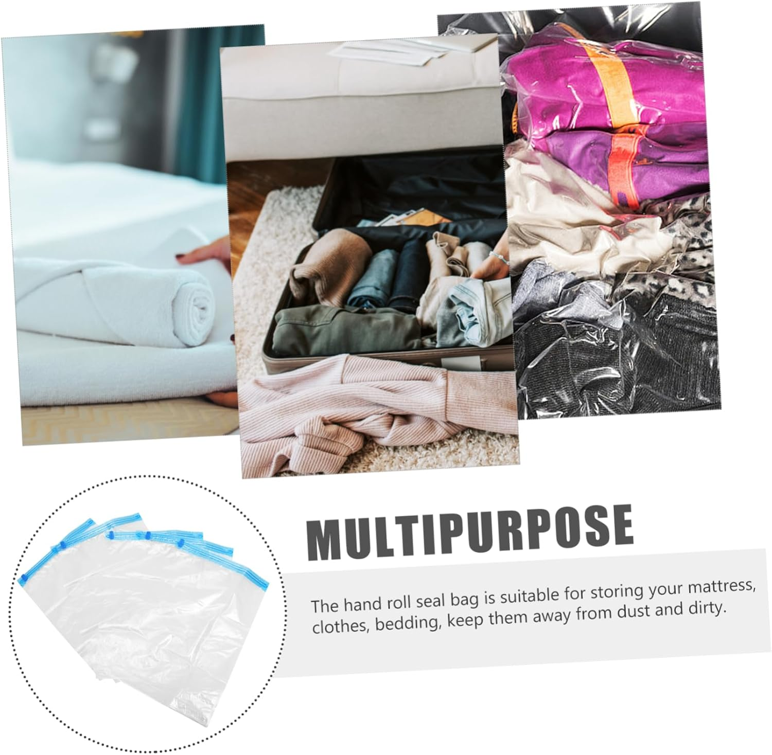 VILLFUL 5Pcs Vacuum Compression Bag for Travel Hand Roll Style Compression Bags for Clothing for International Travel Must Haves image number 4