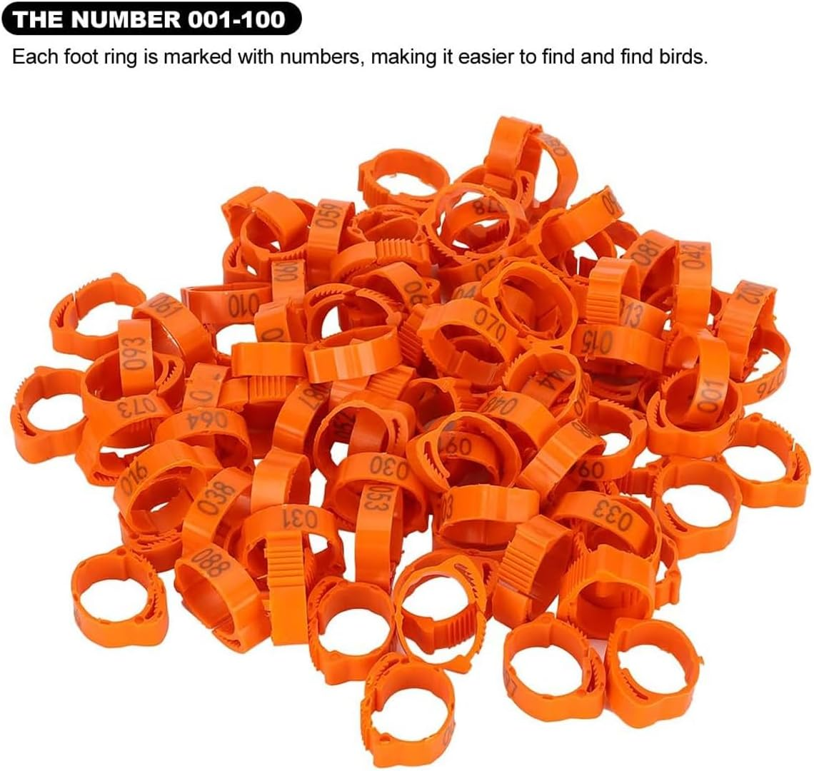 AIMALL 100Pcs Adjustable Numbered Poultry Leg Rings 001&ndash;100 Snap Lock ID Bands 0.71&ndash;1.02In for Chicken Duck Goose Pigeon Lightweight Plastic Bird Tags - Red image number 7