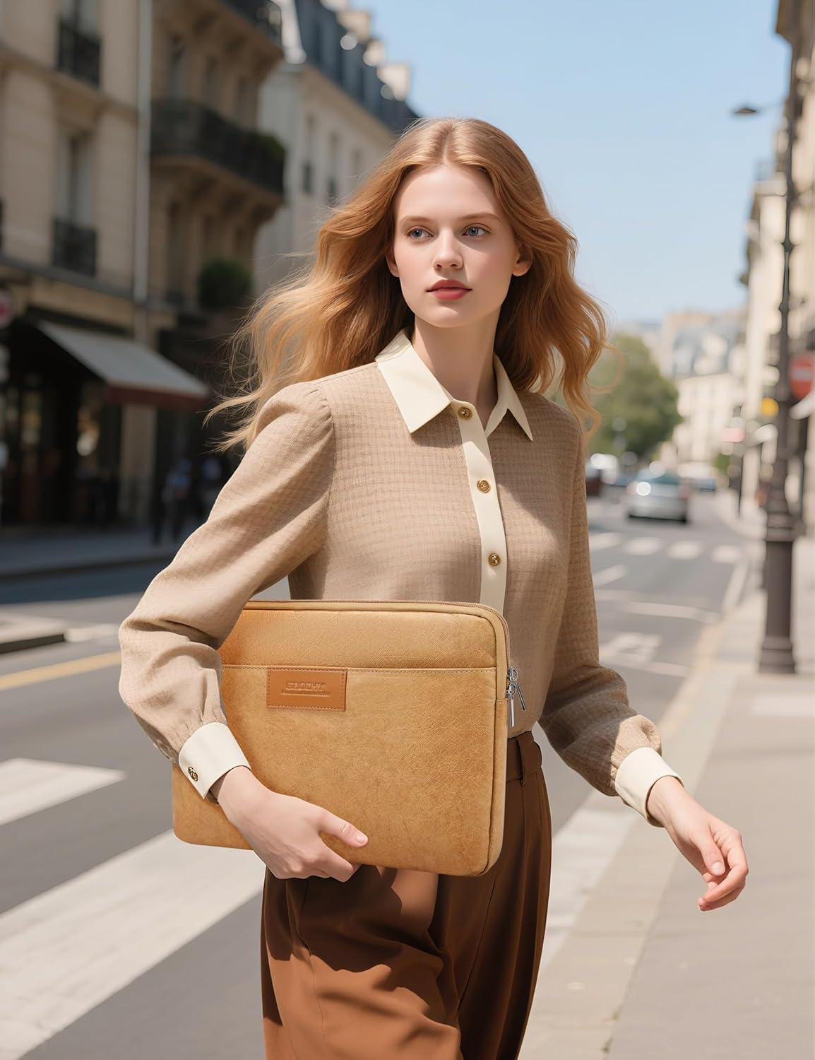 GAOCHY 13.3-14 Inch Tyvek Shockproof Laptop Sleeve, Compatible with 14.2 Inch Macbook Pro 14 M4/M3/M2/M1 Pro/Max 2024-2021, 13.6 Inch Macbook Air 13 M4 2025, Dell XPS 14, 14 Inch HP Laptop, Autumn Oak image number 3