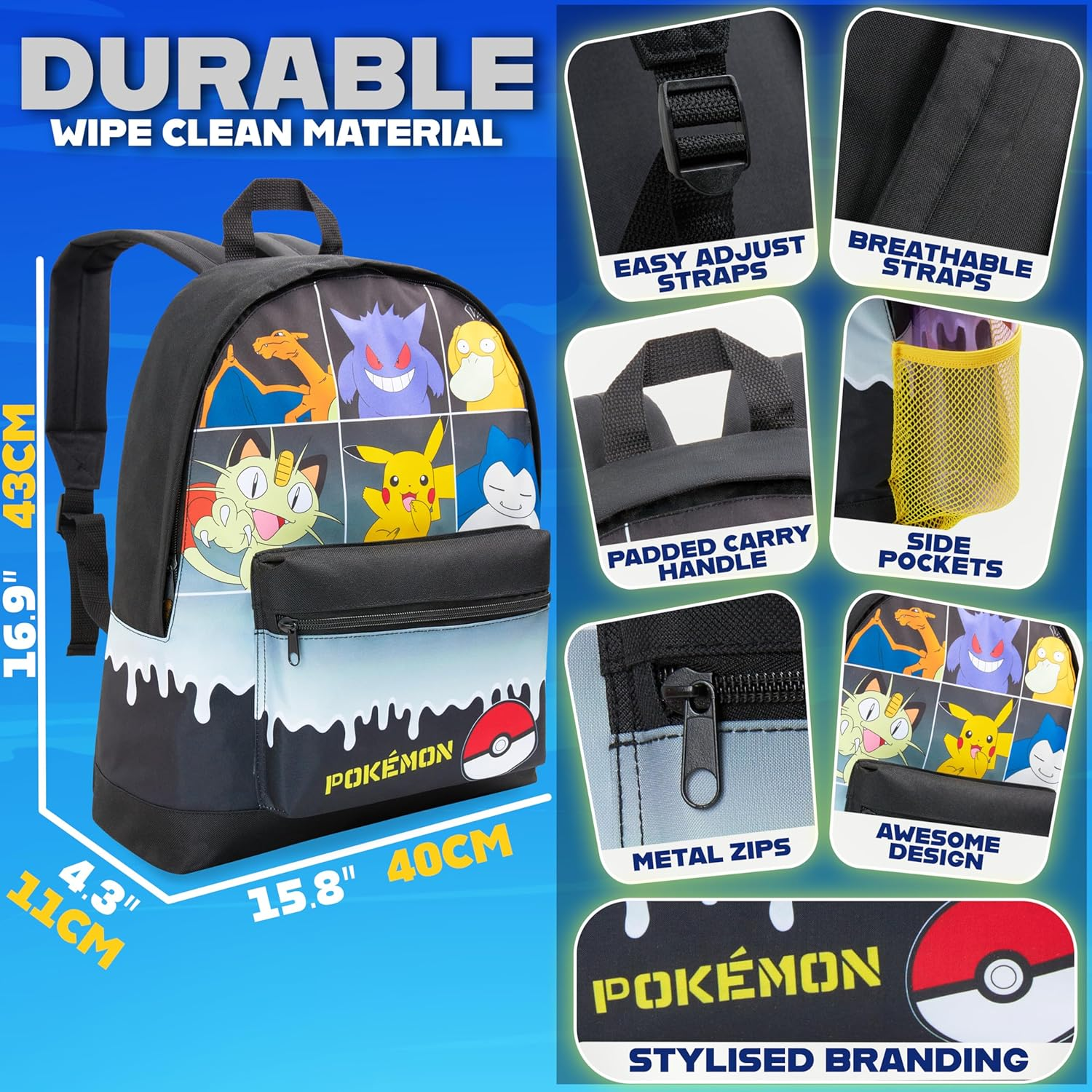 Pokemon Backpack for Kids Teenagers Pikachu Rucksack School Bag with Zipped Pockets Adjustable Straps Charizard Daypack for Travel Sports Anime Gifts image number 1