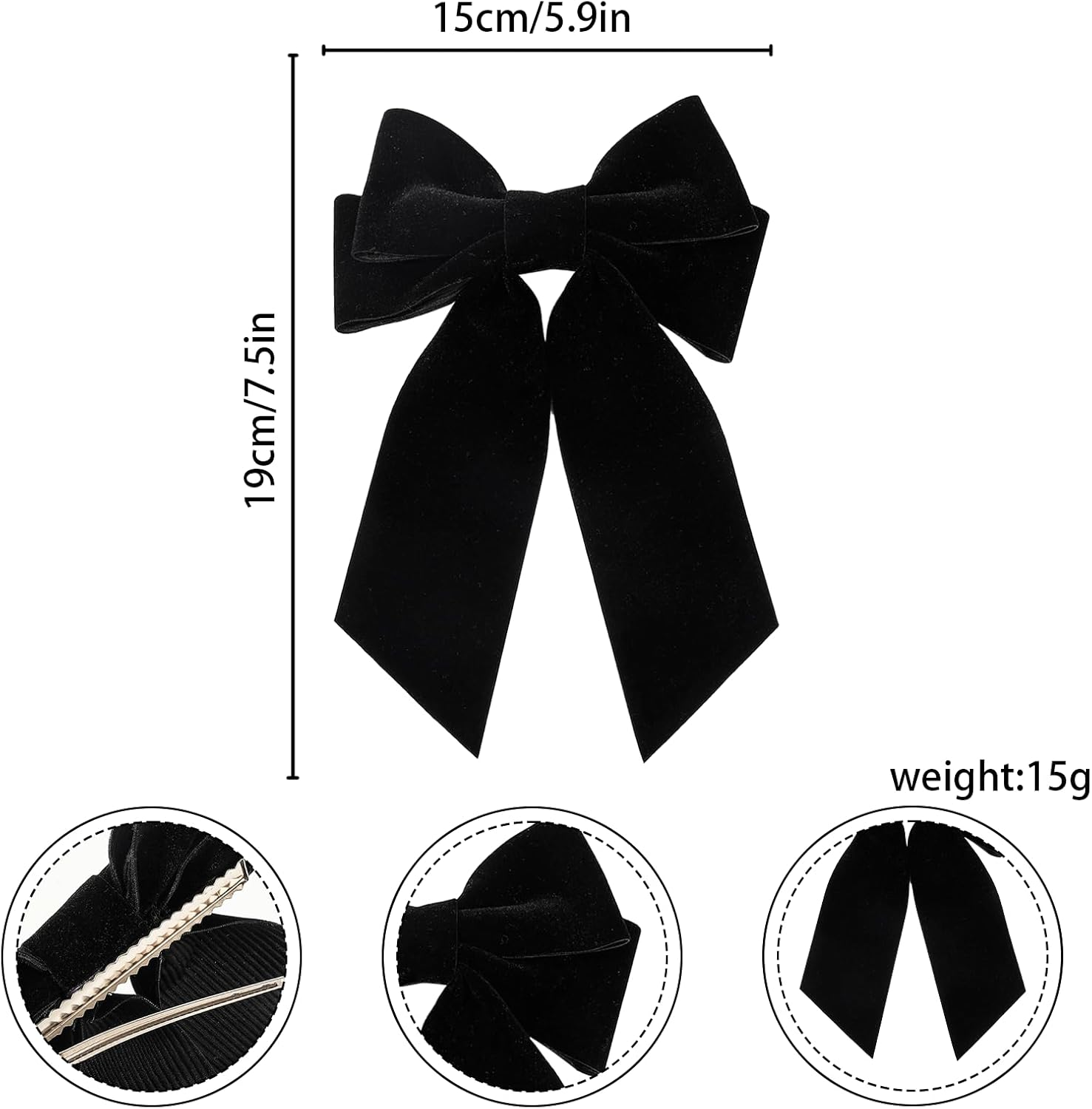 AYNKH 3 Pieces Solid Color Double Velvet Hair Clips with Long Floating Ribbon French Long Bow Vintage Hair Accessories for Girls and Women, Suitable for Autumn and Winter image number 5