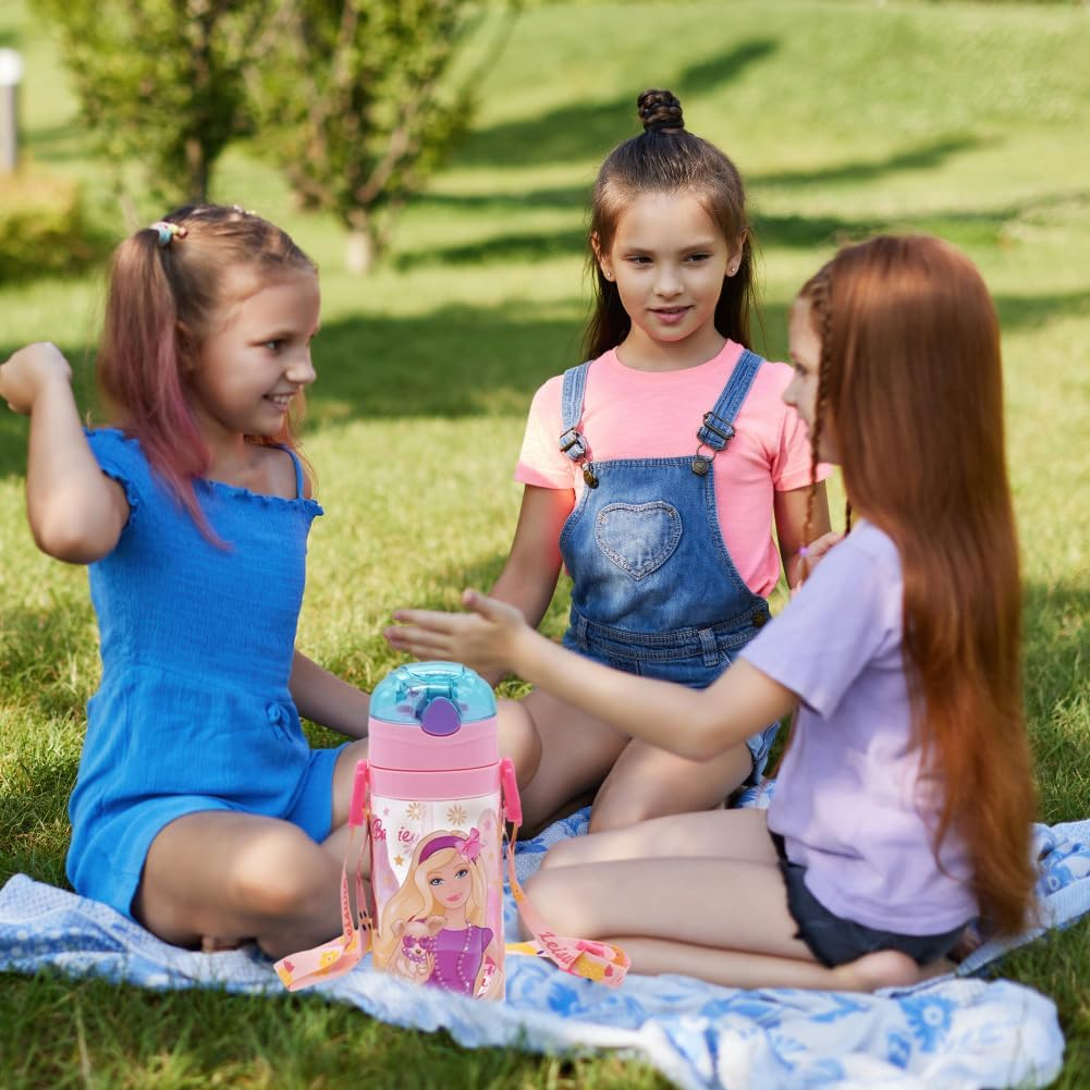 PLNVNVP Barbi Children'S Water Bottle, Barbi Water Bottle with Straw, Water Bottle for Girls and Boys for School, Travel and Outdoor Sports, 520 Ml, Purple image number 3