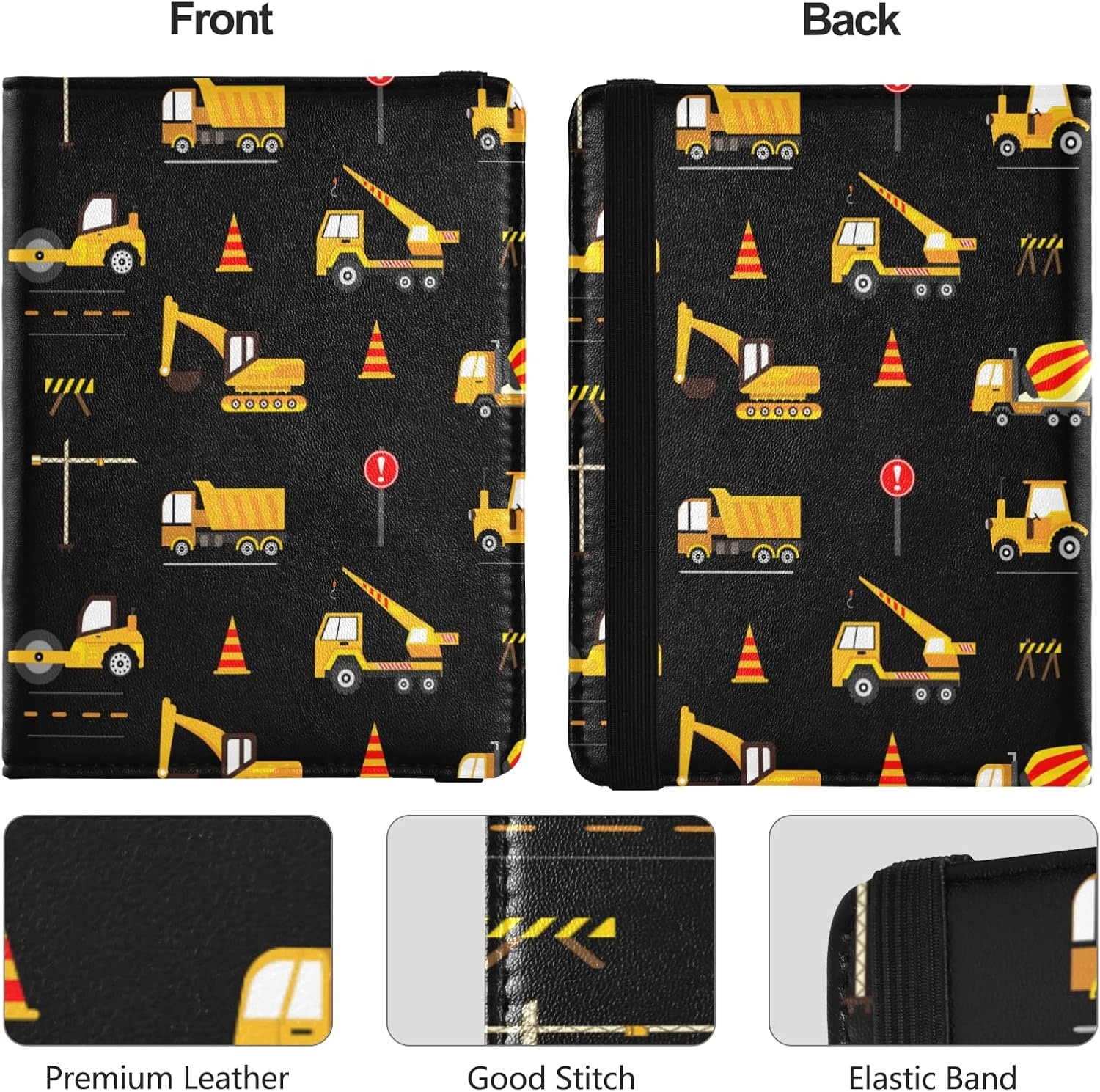 Cute Construction Machinery for Kids Passport Holder Cover Wallet Combo PU Leather Badge ID Vaccine Card Holder Wallet Card Protector for Women Men Cute Construction Machinery for Kids, Multi image number 5