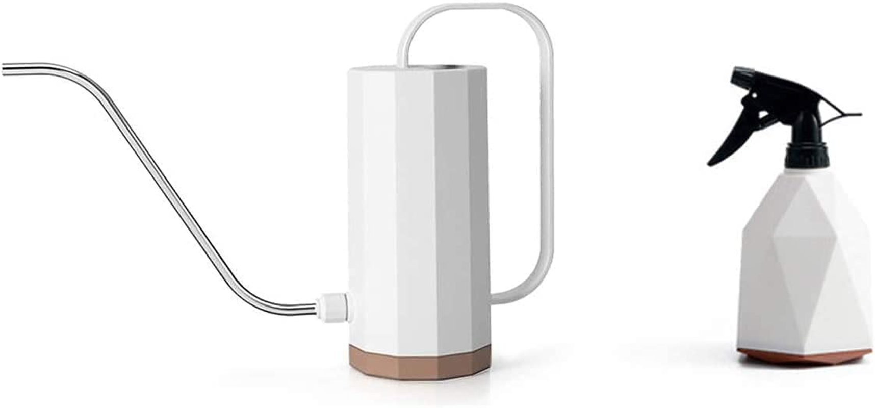 Plants Watering Can,1.2L & 600ML Stainless Steel Long Spout Plastic Watering Pot Set, Modern Style Watering Pot for Indoor Outdoor House Garden Plants (White) image number 6