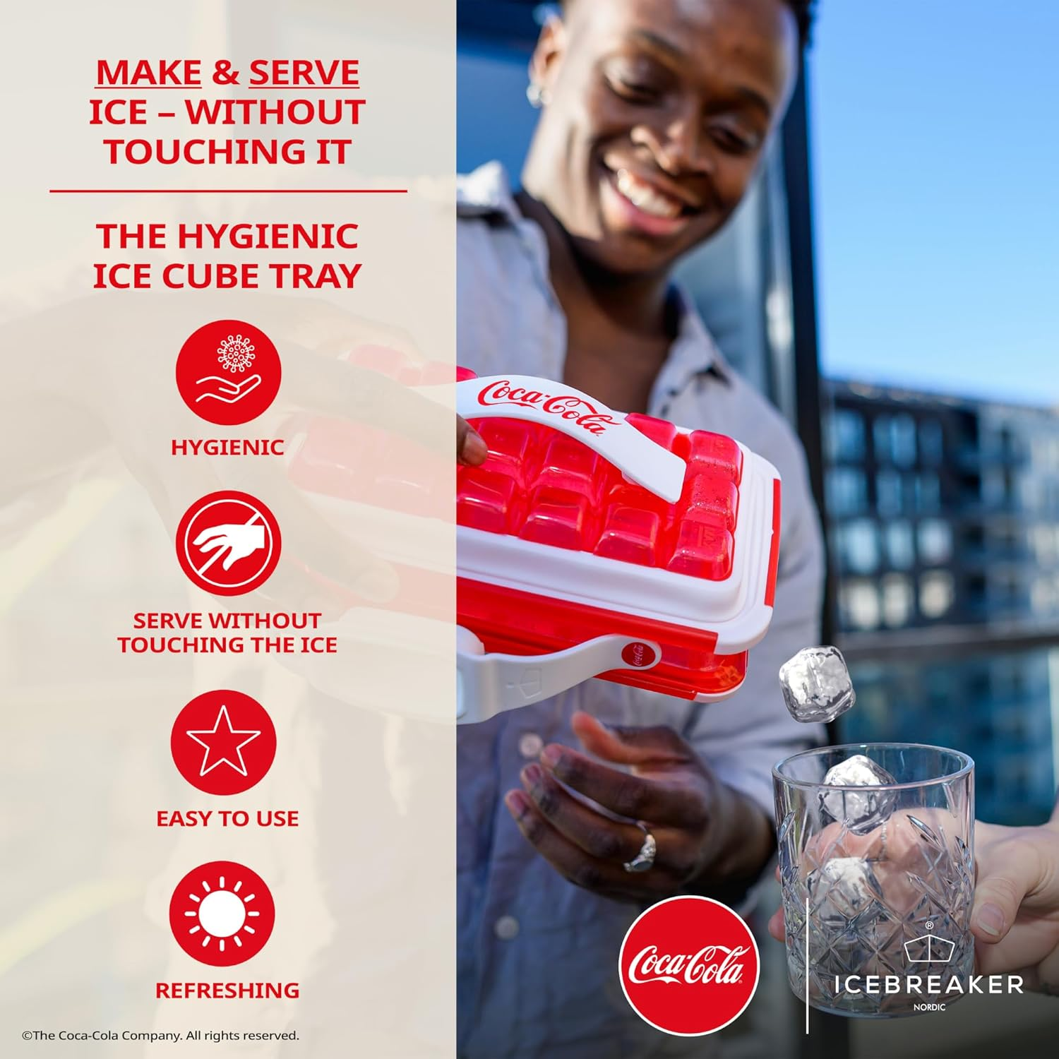 Icebreaker Nordic POP Ice Cube Tray with Lid and Coca-Cola&reg; Design - NO Spill Ice Cube Trays for Freezer - NO Touch Trays for Freezer with Lid - Make and Serve 18 Ice Cube without Touching the Ice - Pale Lemon image number 7