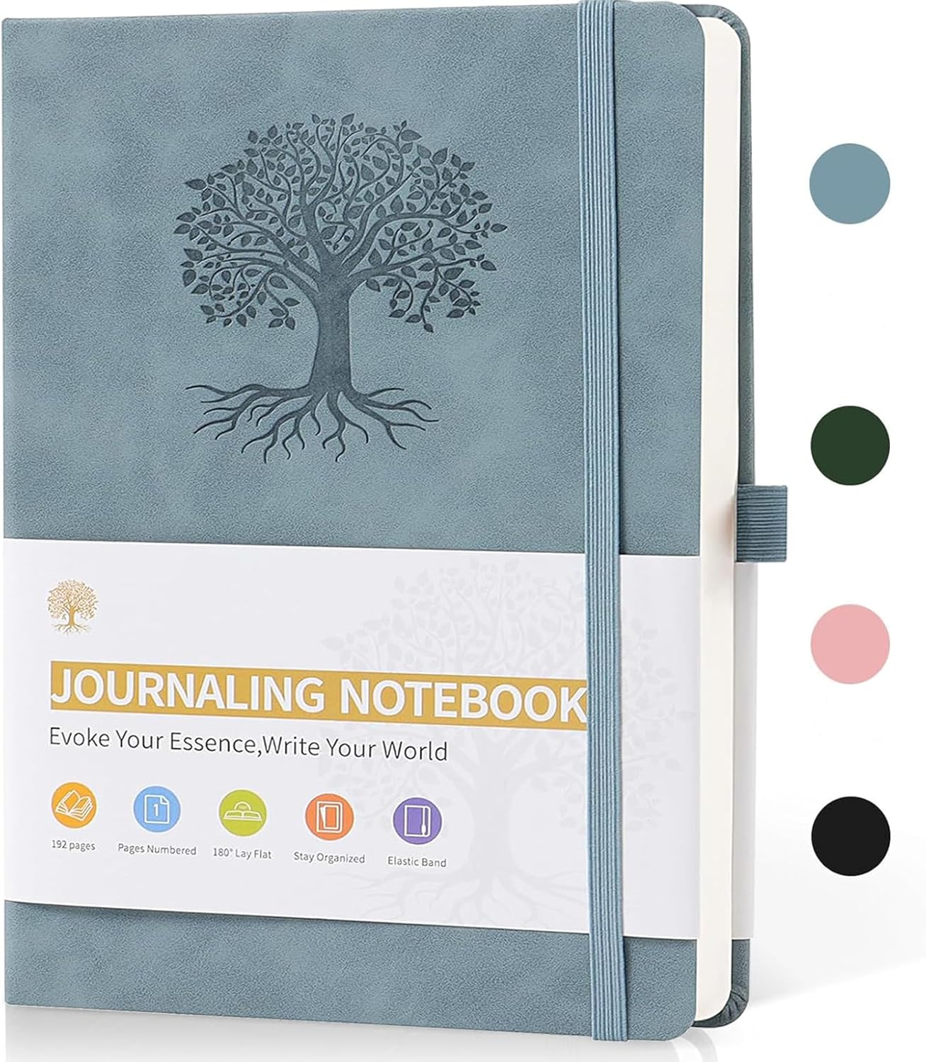 Lined Journal Notebook for Women Men, A5 192Pages College Ruled Leather Hardcover Notebook with Pen Loop for Journaling Writing, Blue